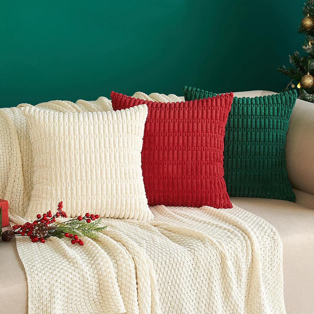 Merry & Bright: Soft Red Corduroy Pillow Covers (Set of 2, 18x18”)