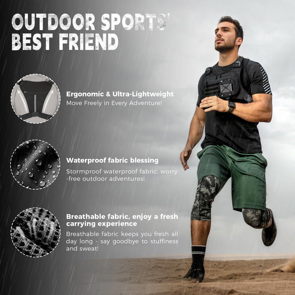 Merry & Bright Outdoor Sports Chest Bag for Men, Chest Vest Holster Fits Most Pistols, Adjustable EDC Travel Chest Pack for Running, Hiking, Workouts (Black)