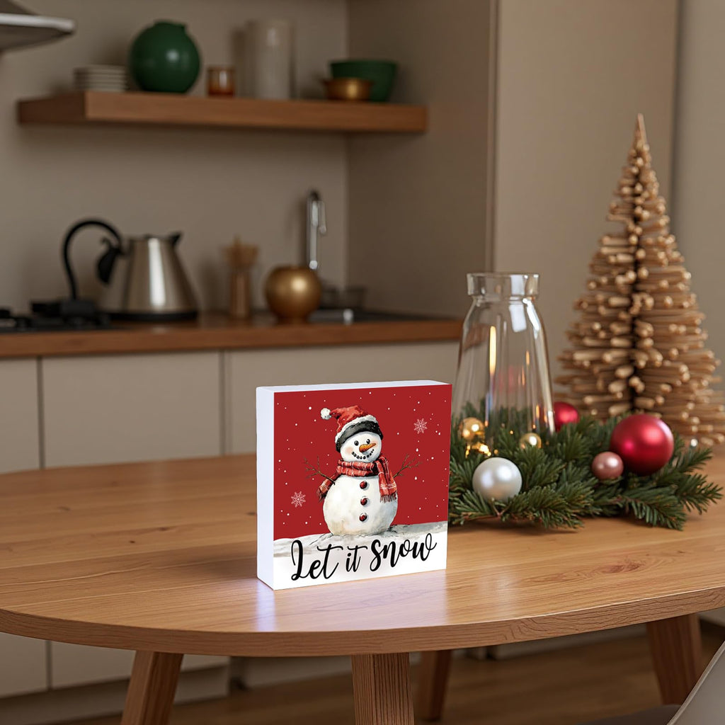 Merry & Bright: Snowman Wood Table Sign – Christmas Holiday Décor, 5.9x5.9 inch