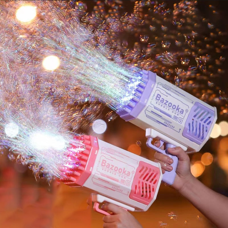 Merry & Bright Bubble Gun Rocket – 69-Hole Automatic Soap Bubble Blower with Lights