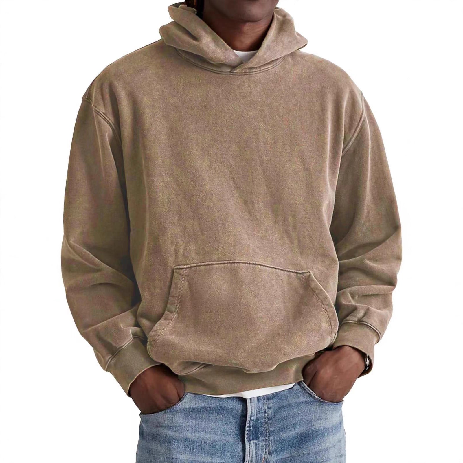 Merry & Bright Men's Round Neck American Retro Casual Hooded Sweatshirt