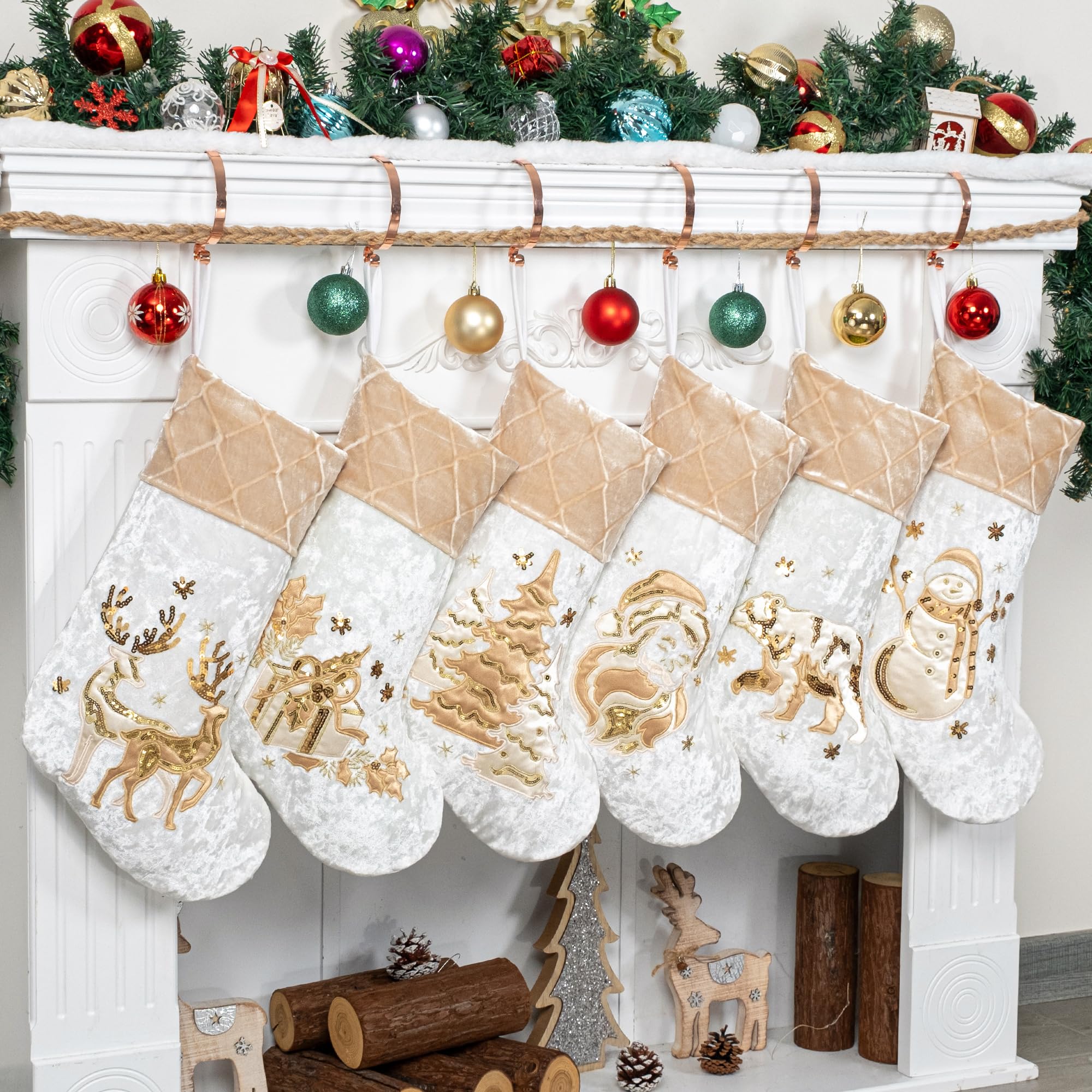 Merry & Bright New Christmas Embroidered Stockings Set of 6