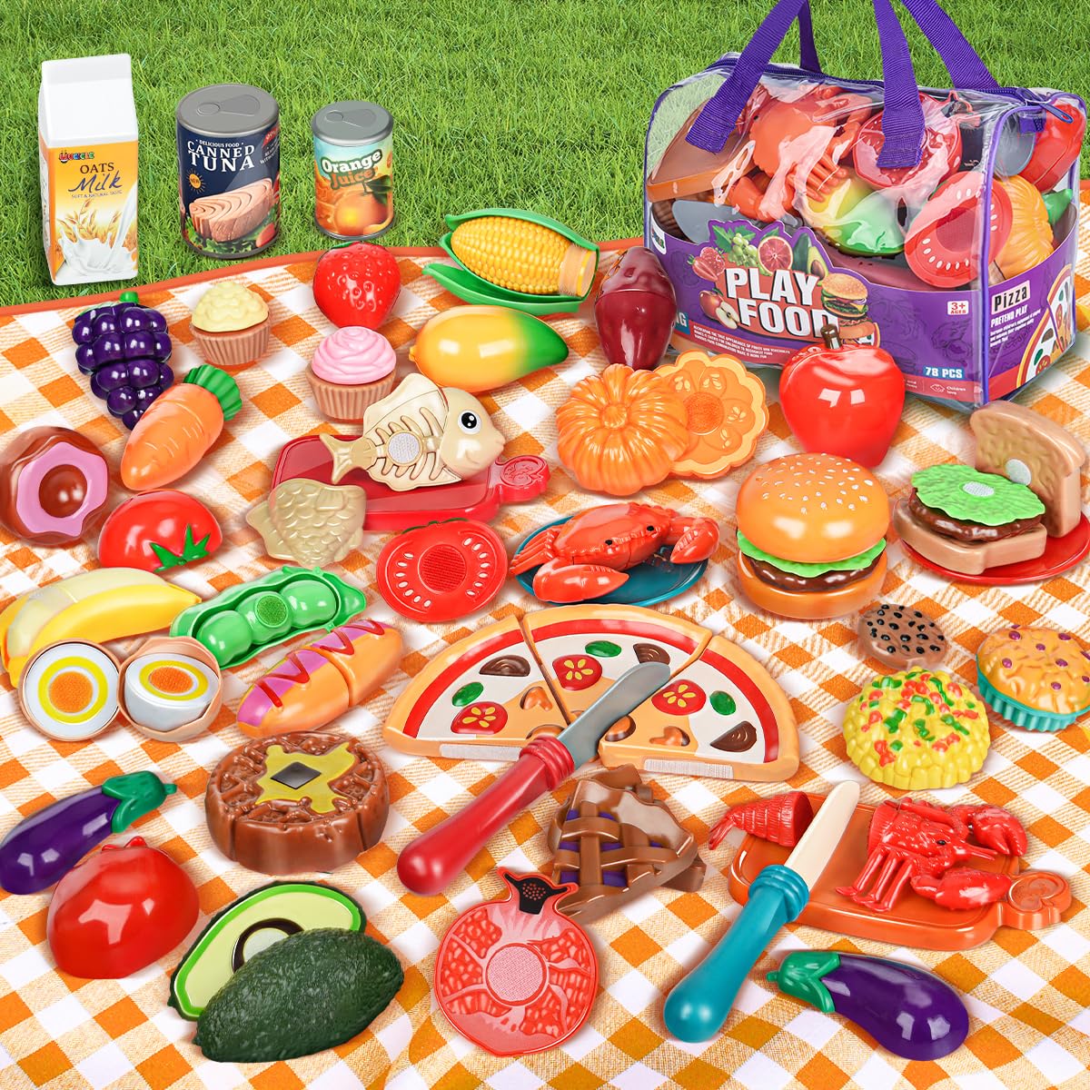 Merry and Bright Toddler Play Kitchen Cutting Food Set – Bright Colors