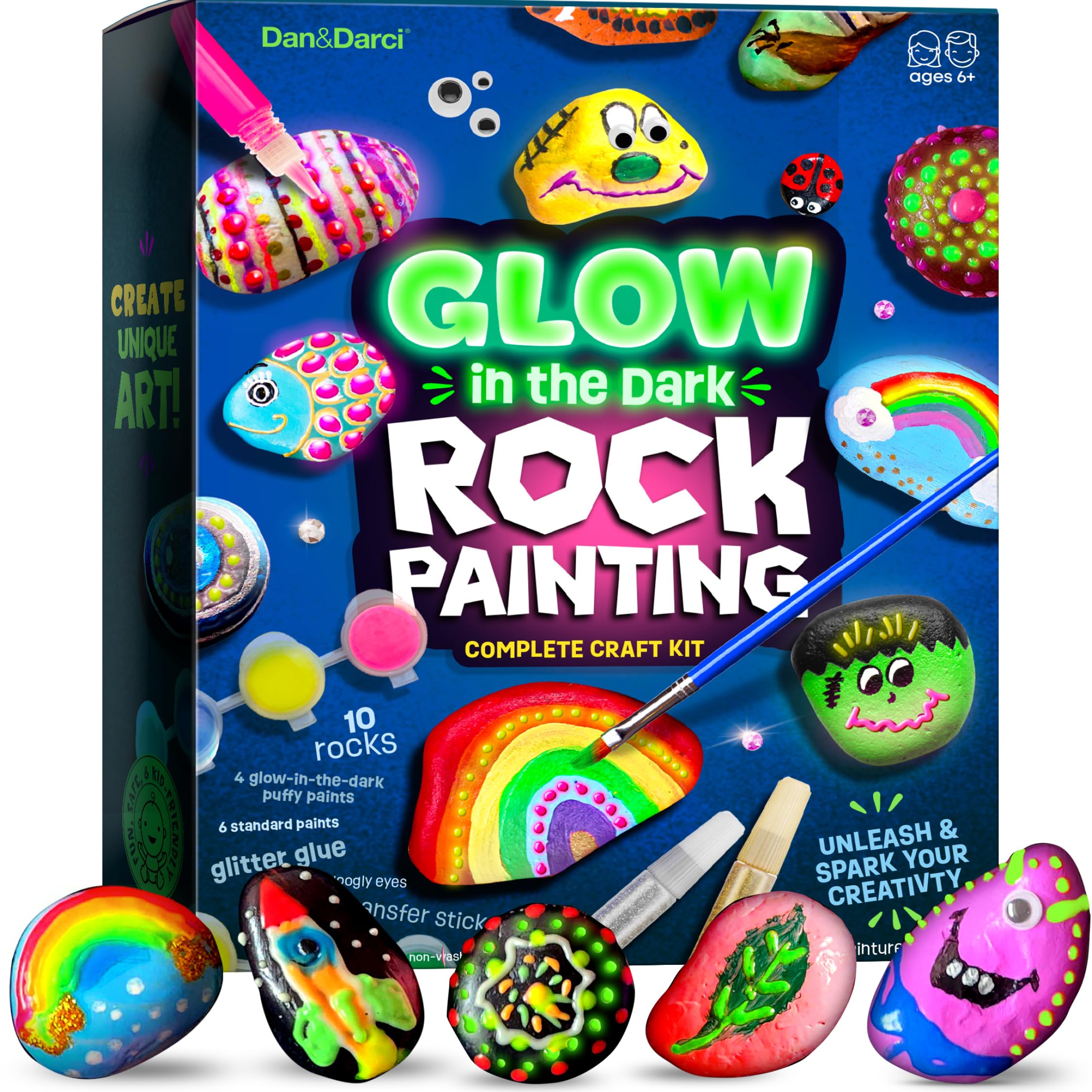 Merry and Bright Glow-in-the-Dark Rock Painting Kit – Creative Art Set for Kids