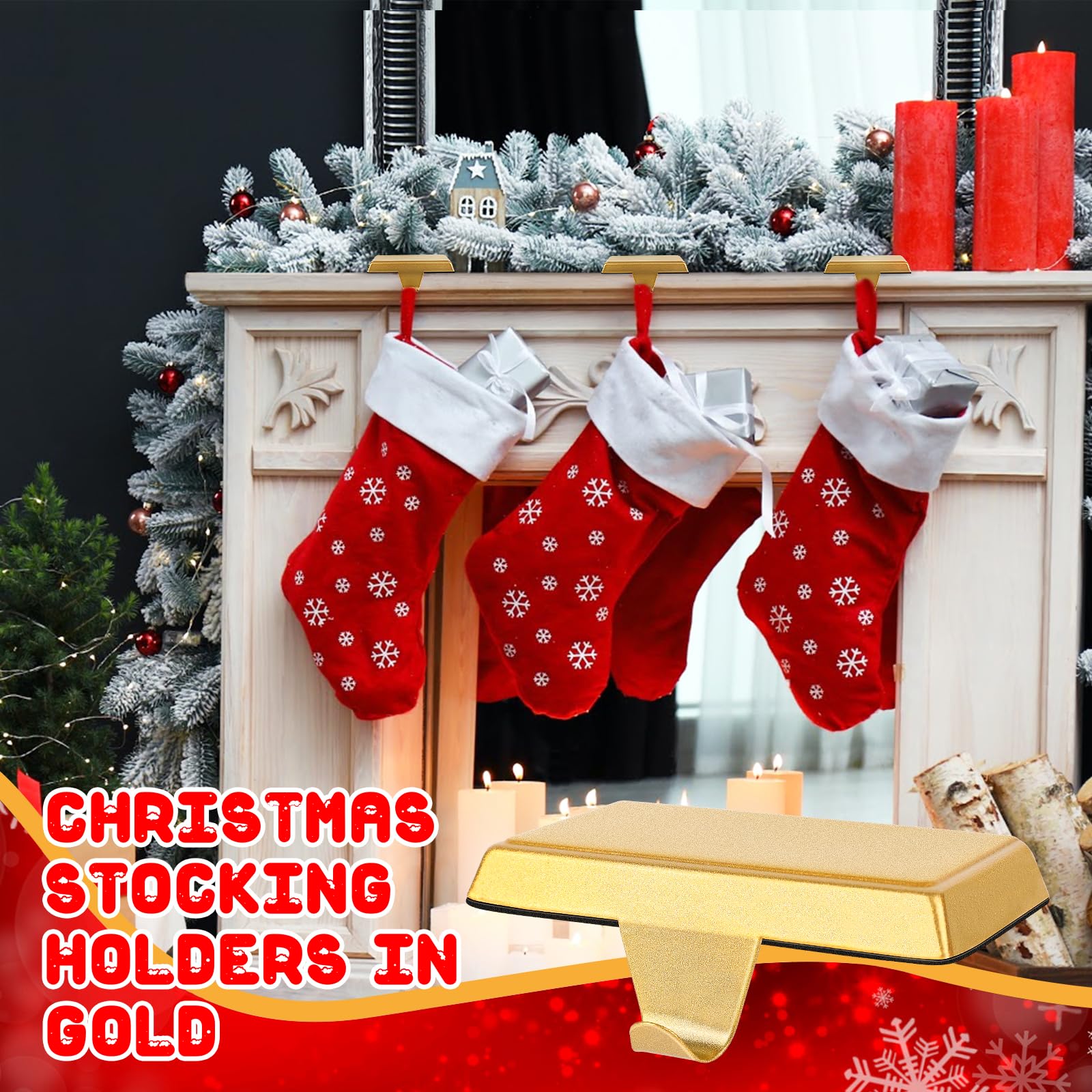 Merry & Bright 6 Pack Metal Christmas Stocking Holders for Mantle Heavy Duty