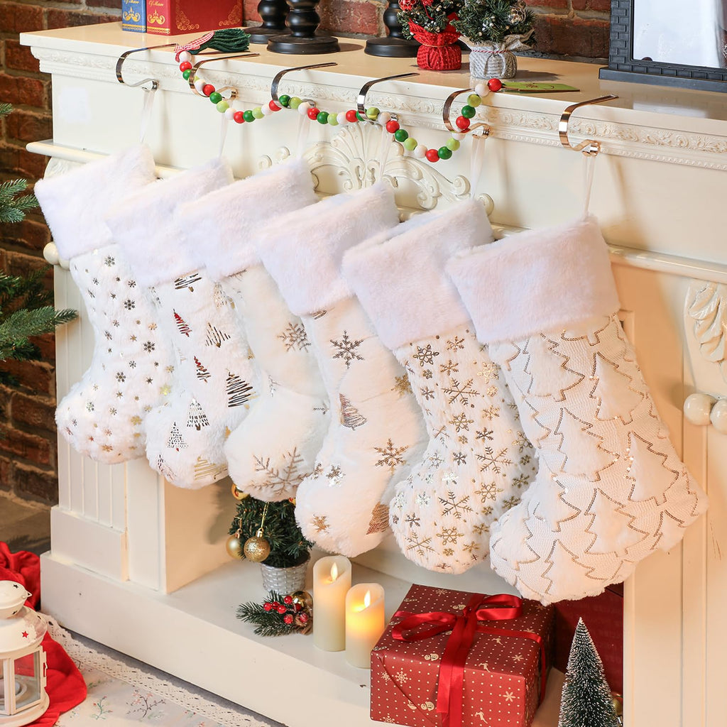 Merry & Bright White Christmas Stockings Set of 6