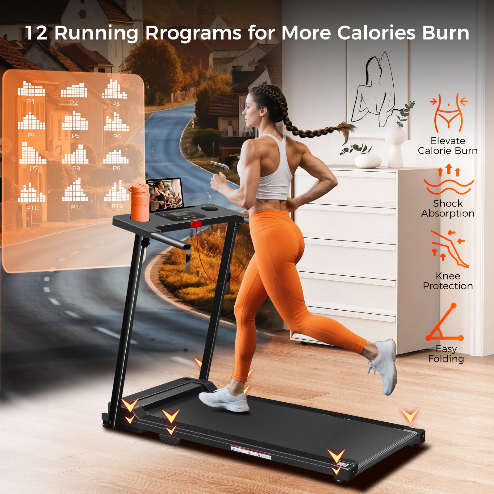 Merry & Bright: Foldable Home Treadmill – 3.0HP Quiet Walking & Running Pad