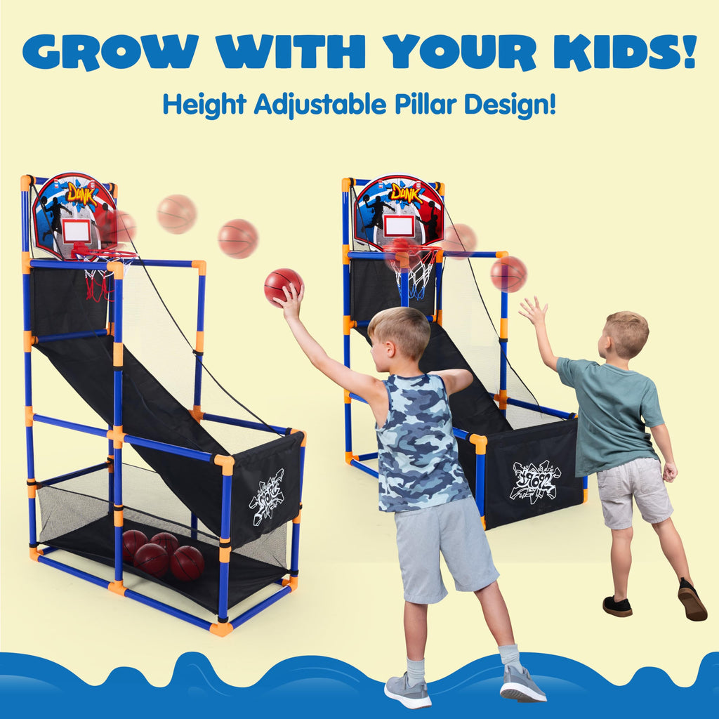 Merry and Bright Indoor & Outdoor Adjustable Basketball Arcade Game Set for Kids