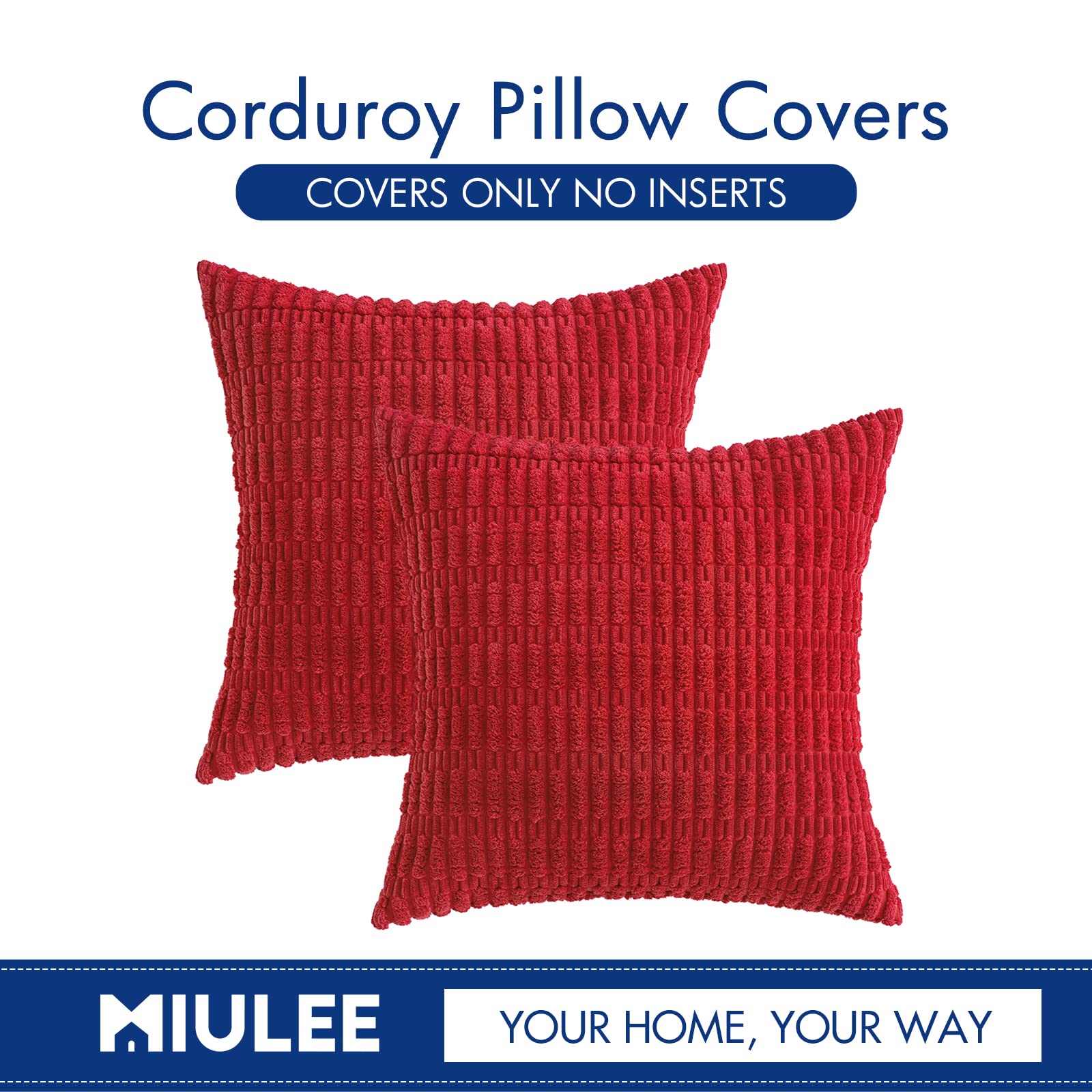 Merry & Bright: Soft Red Corduroy Pillow Covers (Set of 2, 18x18”)