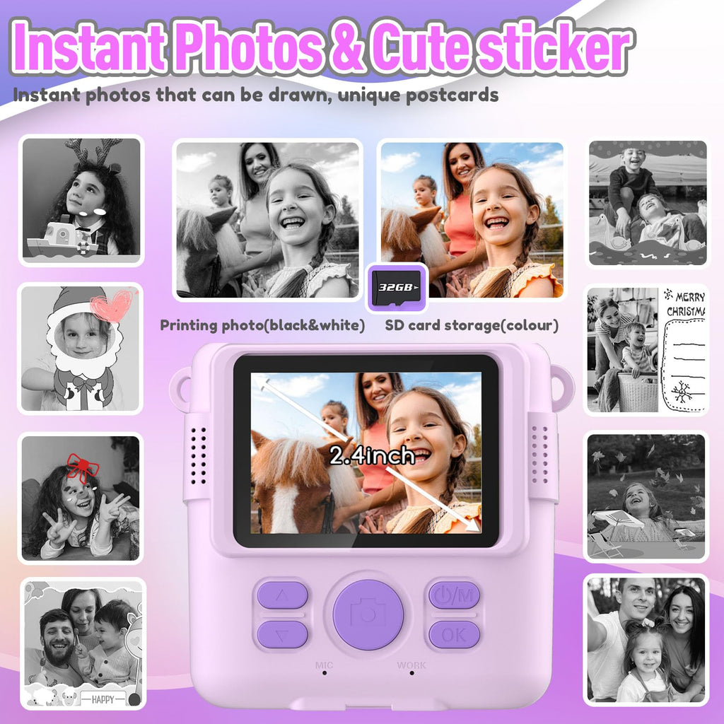 Merry & Bright Instant Print Camera for Kids – Purple | Fun HD Digital Camera with 32GB SD Card & Instant Prints | Perfect Christmas Gift for Girls & Boys