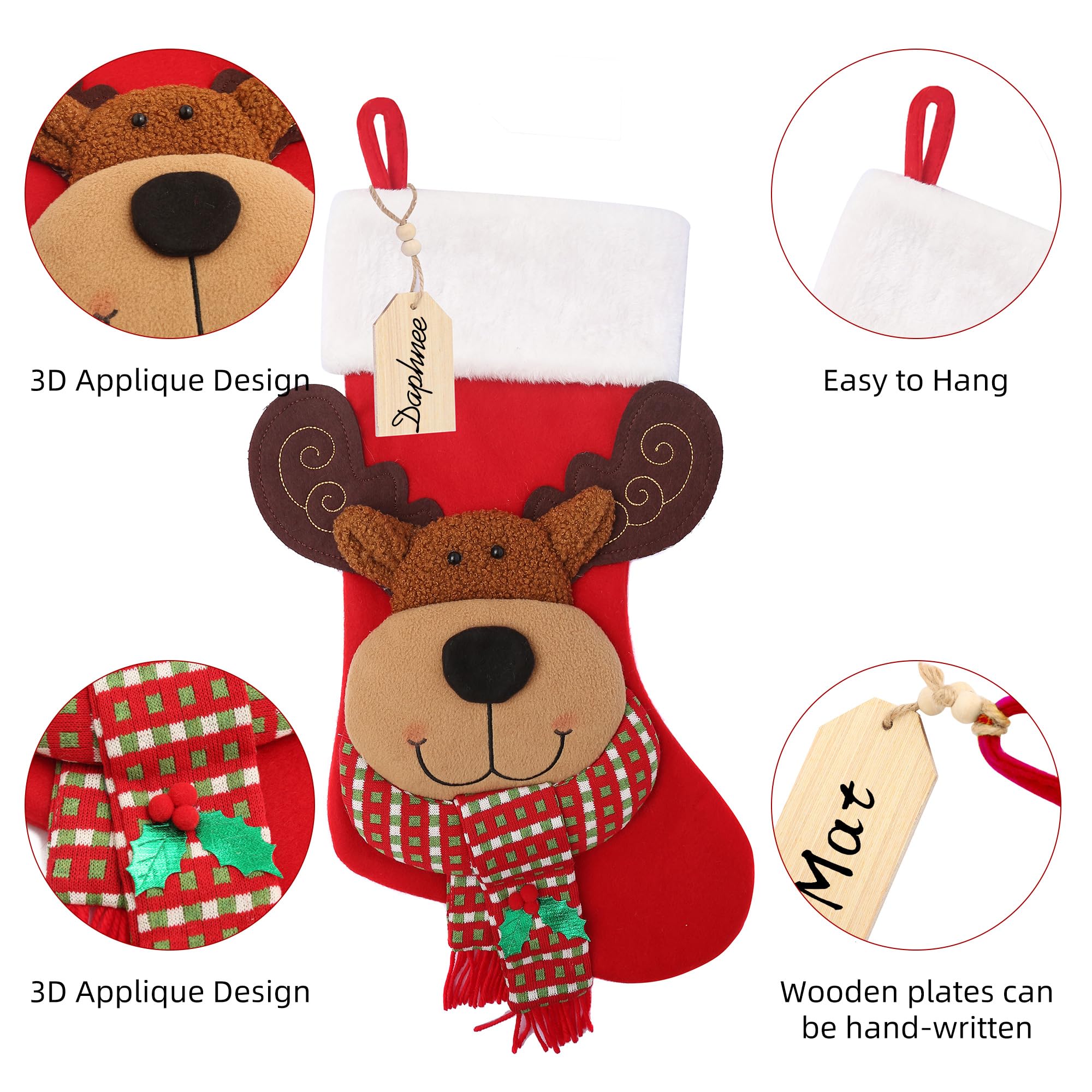 Merry & Bright 21" Red 3D Reindeer Christmas Stocking with Wooden Name Tag