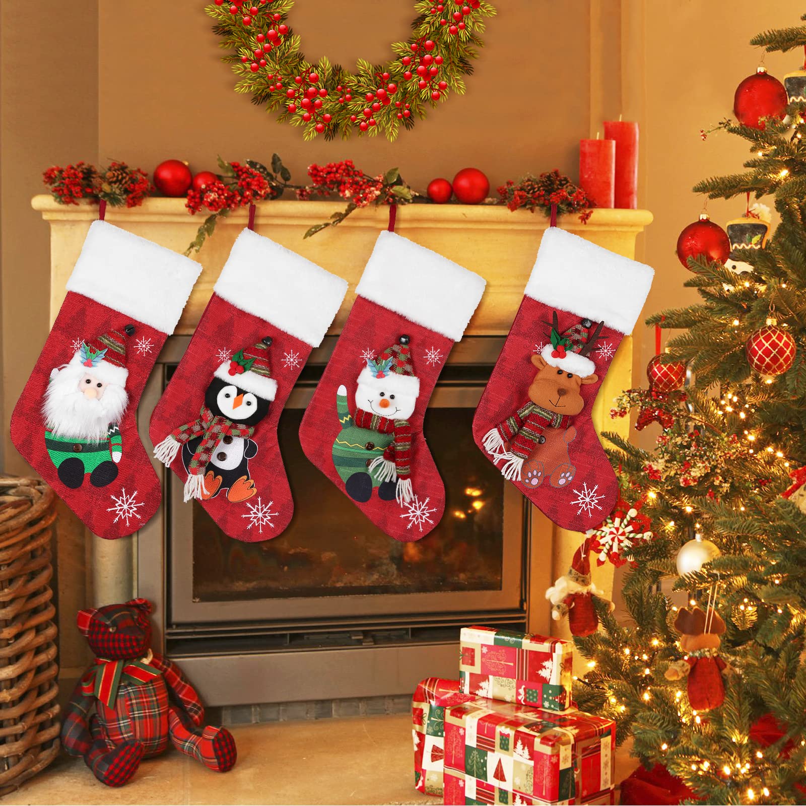 Merry & Bright 3D Character Christmas Stockings Set of 4