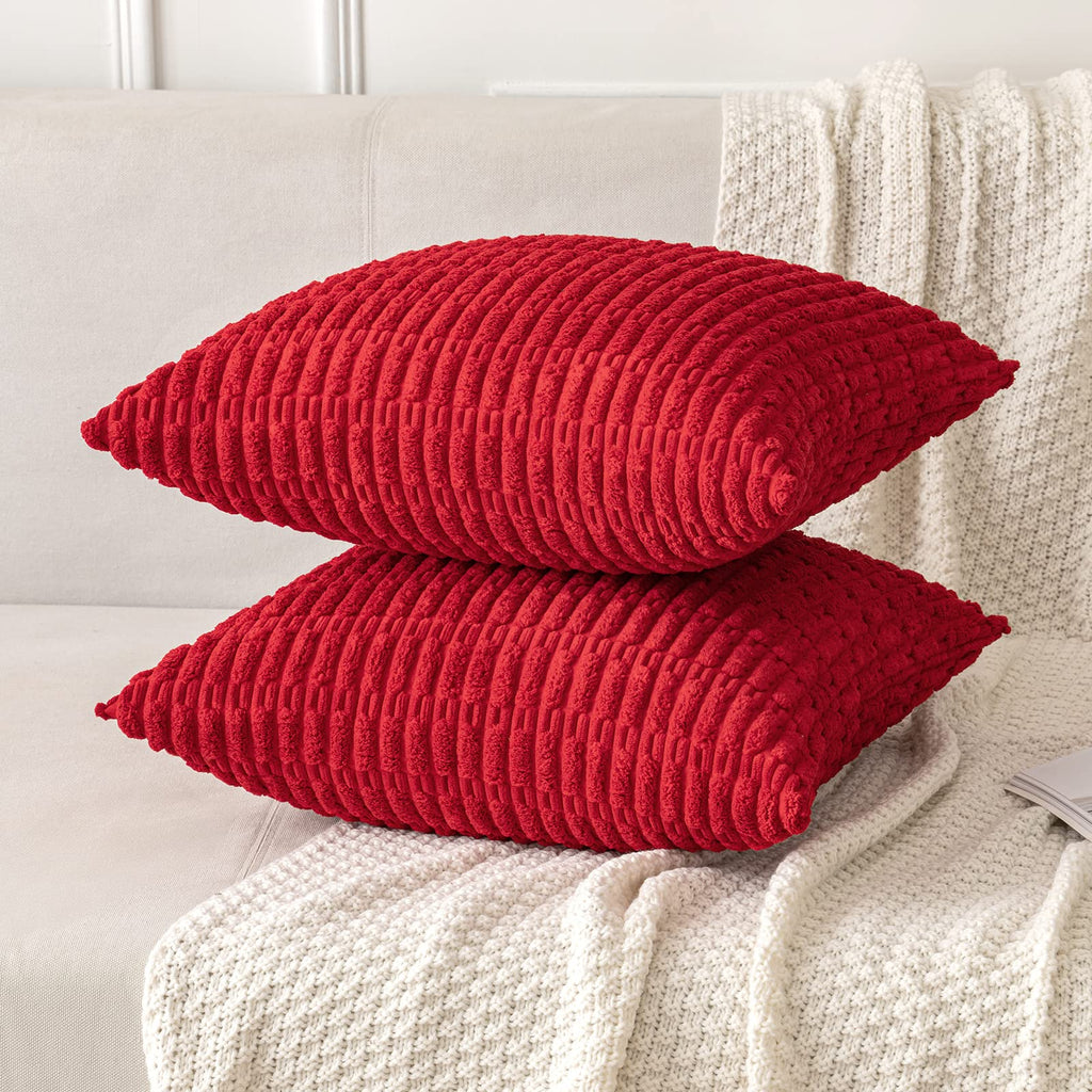 Merry & Bright: Soft Red Corduroy Pillow Covers (Set of 2, 18x18”)