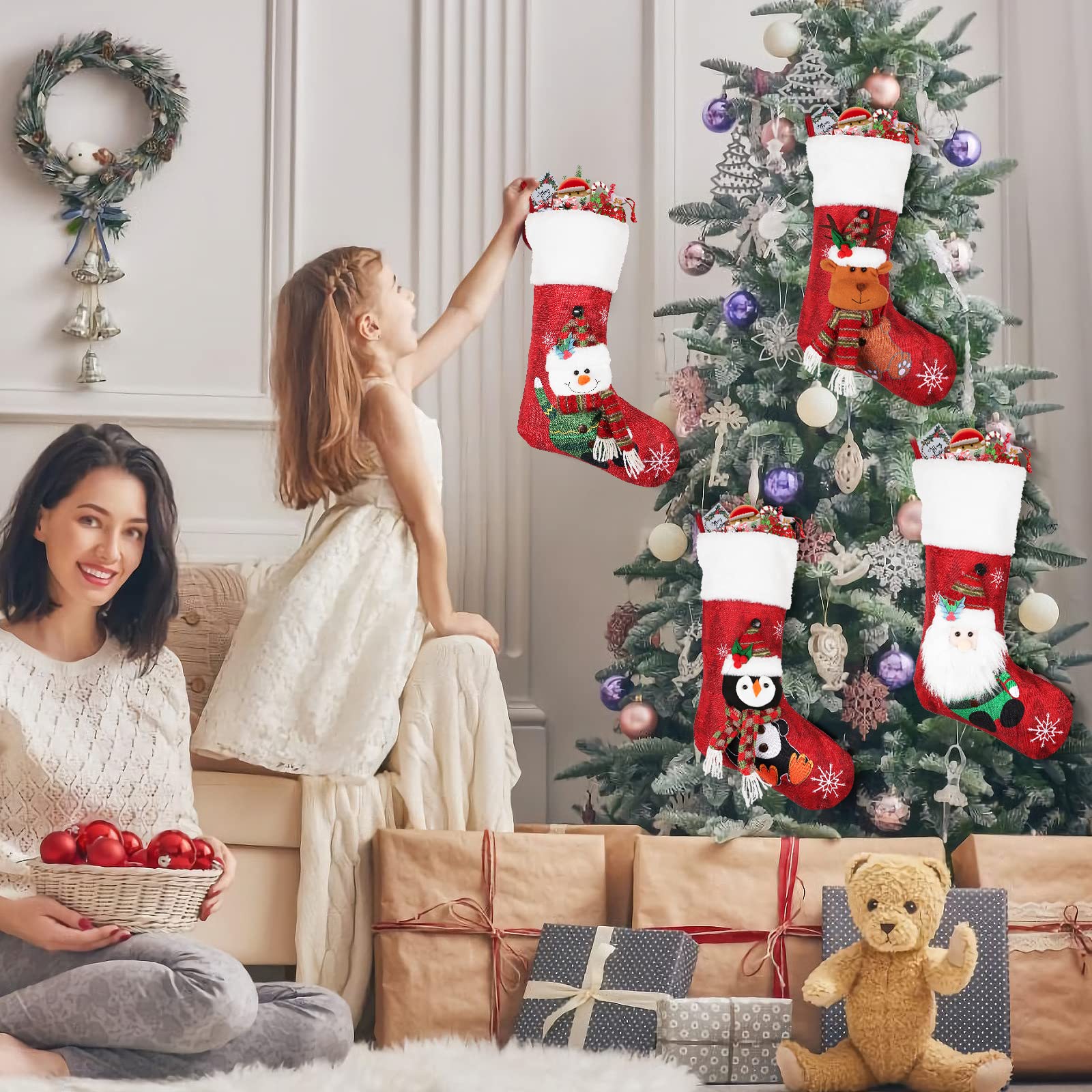 Merry & Bright 3D Character Christmas Stockings Set of 4