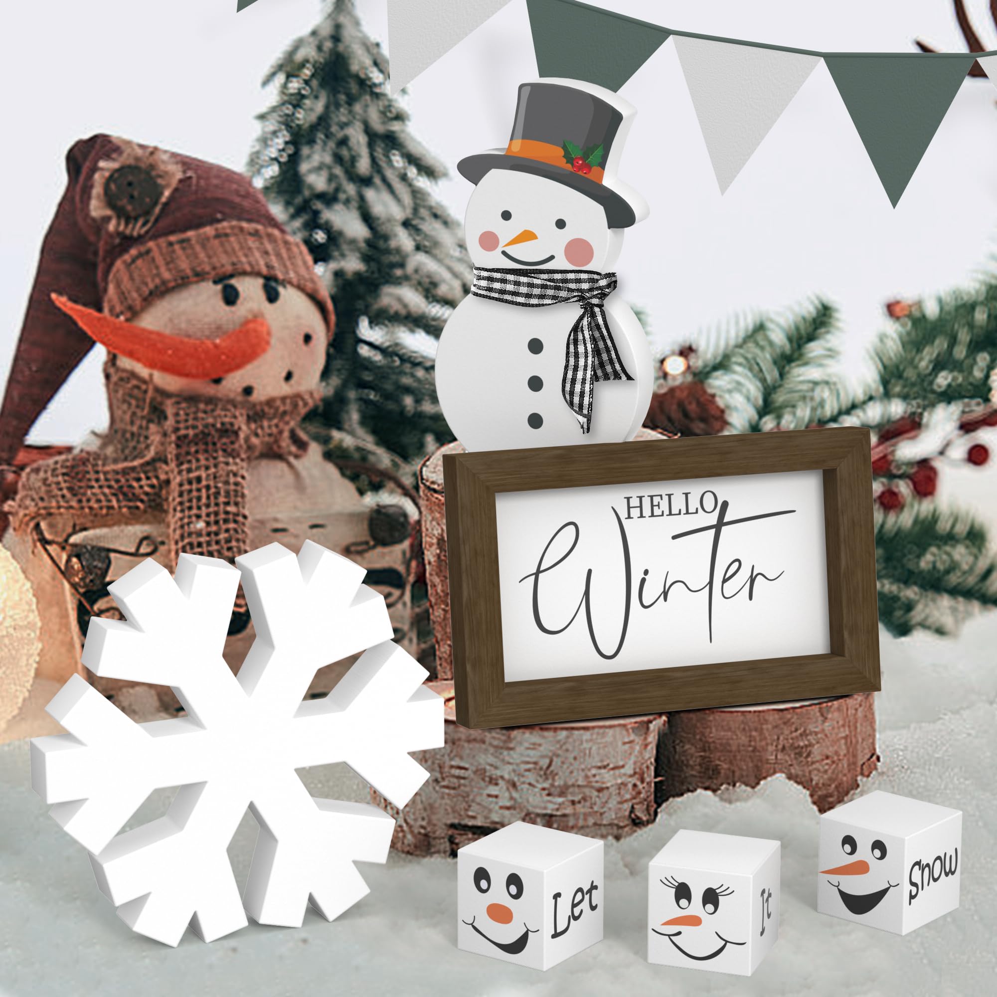 Merry & Bright: 6-Piece Wooden Winter Table Decor Set