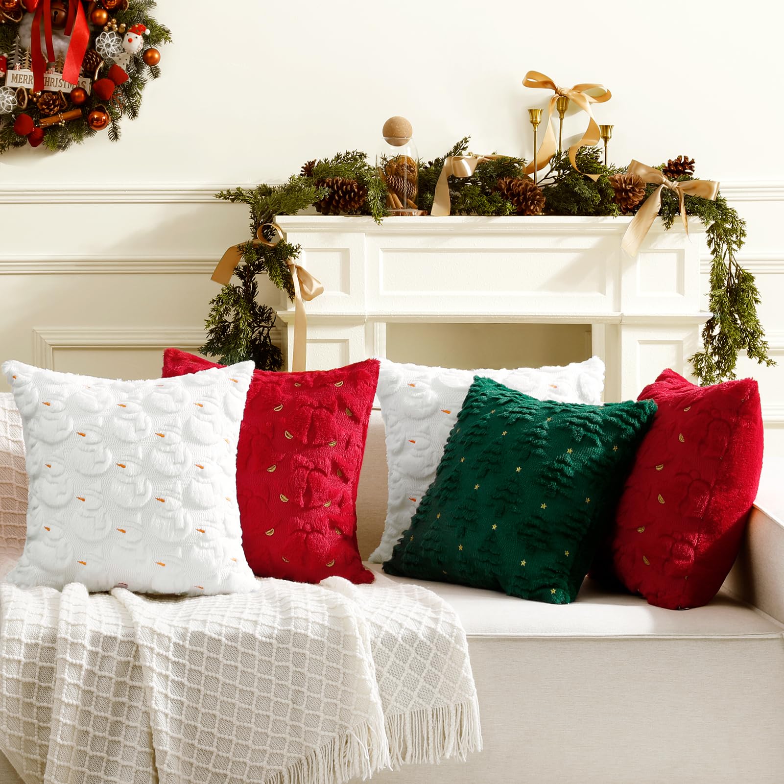 Merry & Bright Christmas Throw Pillow Covers