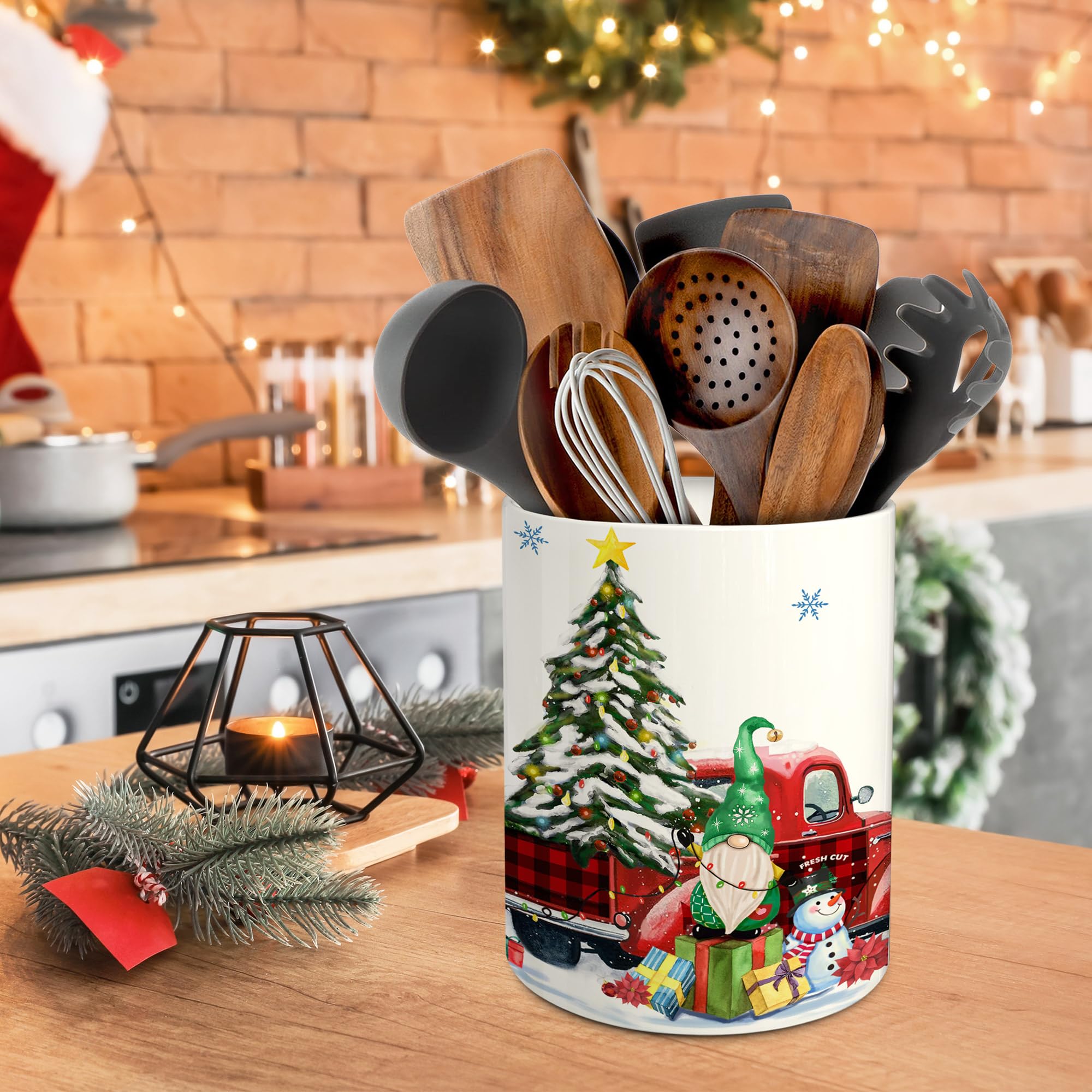 Merry & Bright: Christmas Gnome Kitchen Utensil Holder – Holiday Décor Ceramic