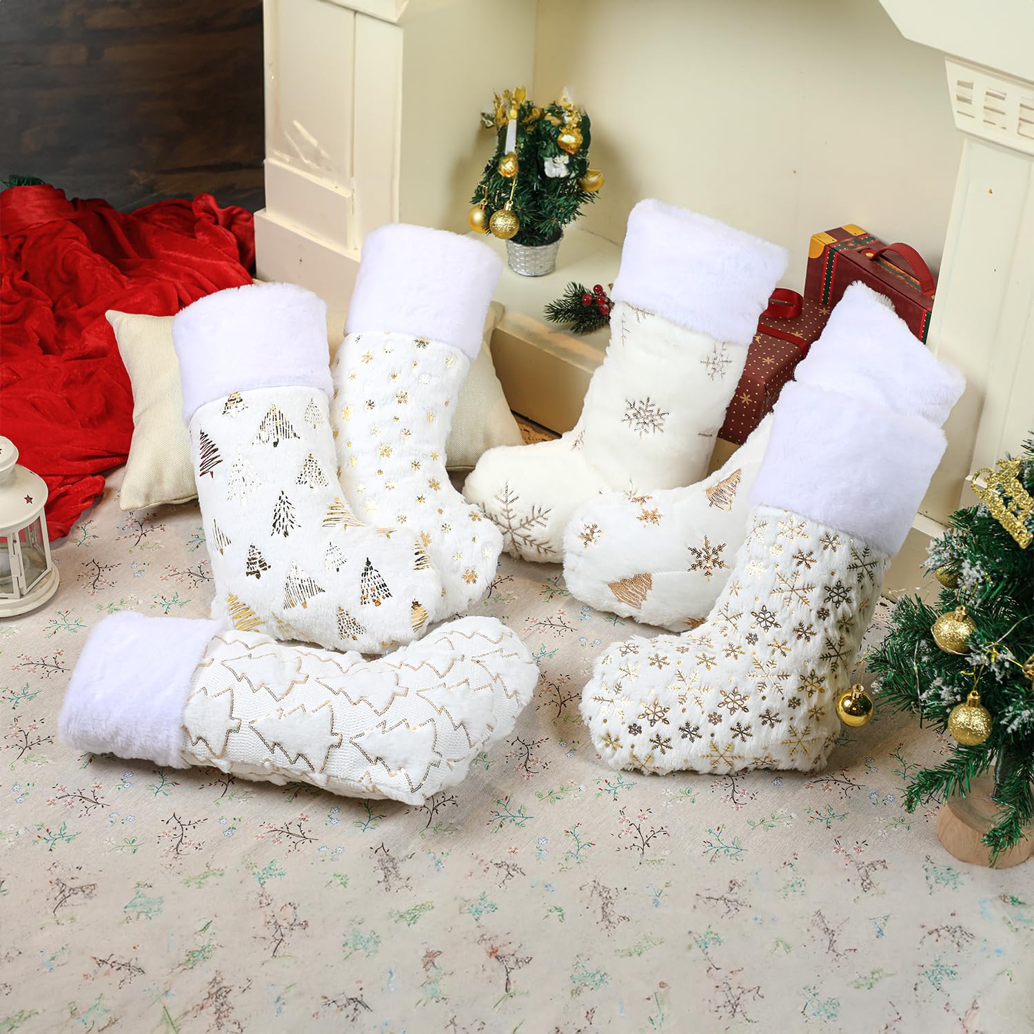 Merry & Bright White Christmas Stockings Set of 6