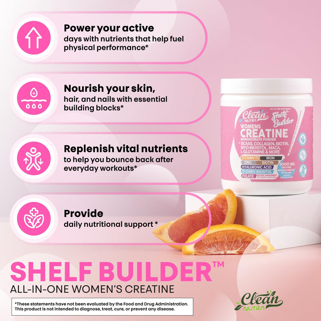 Merry & Bright Clean Nutraceuticals Women's Creatine & BCAA Powder – Pink/White