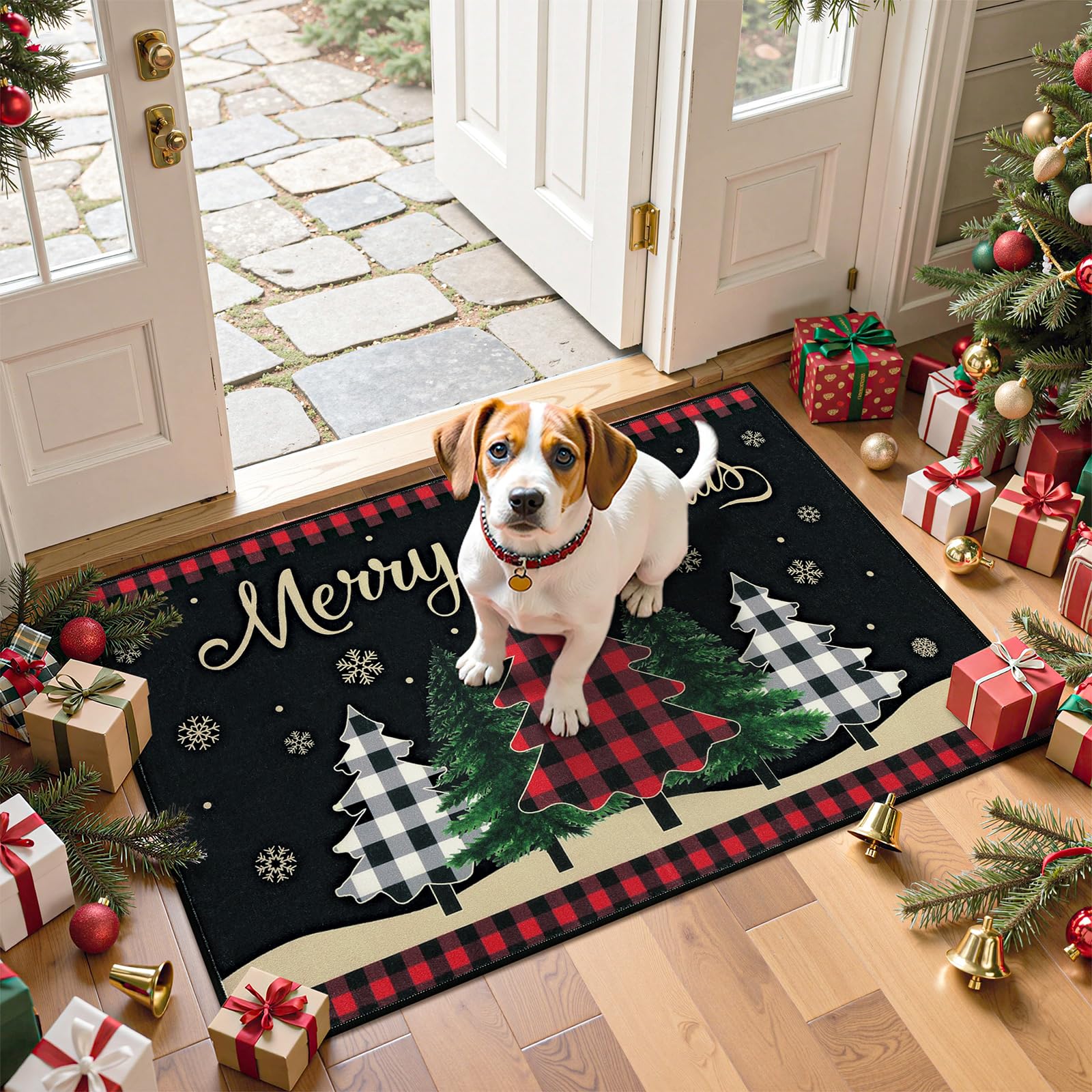 Merry & Bright: Black Christmas Doormat – 32 x 48 Inch Indoor & Outdoor Holiday Rug