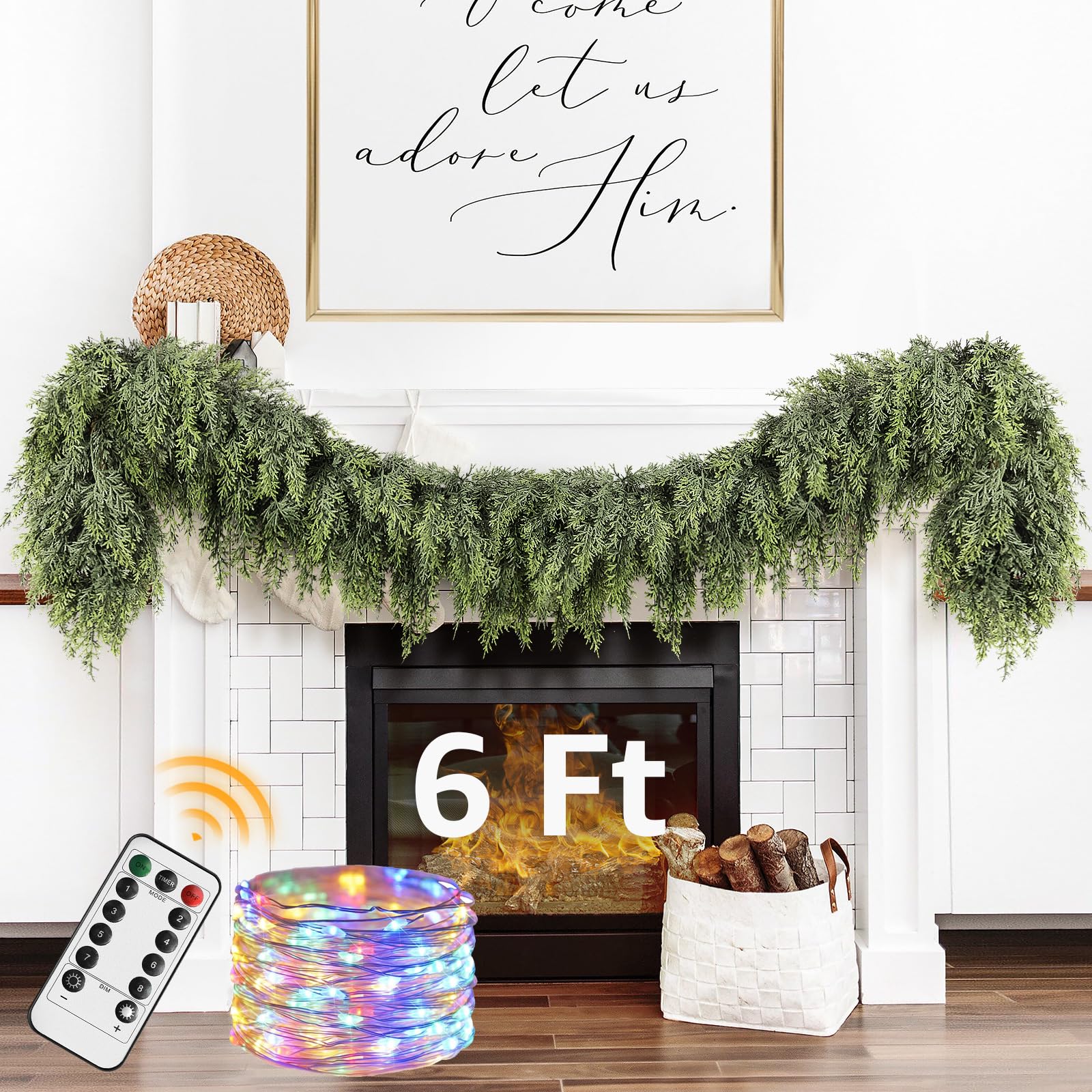 Merry & Bright  6FT Lighted Cedar Garland – Green