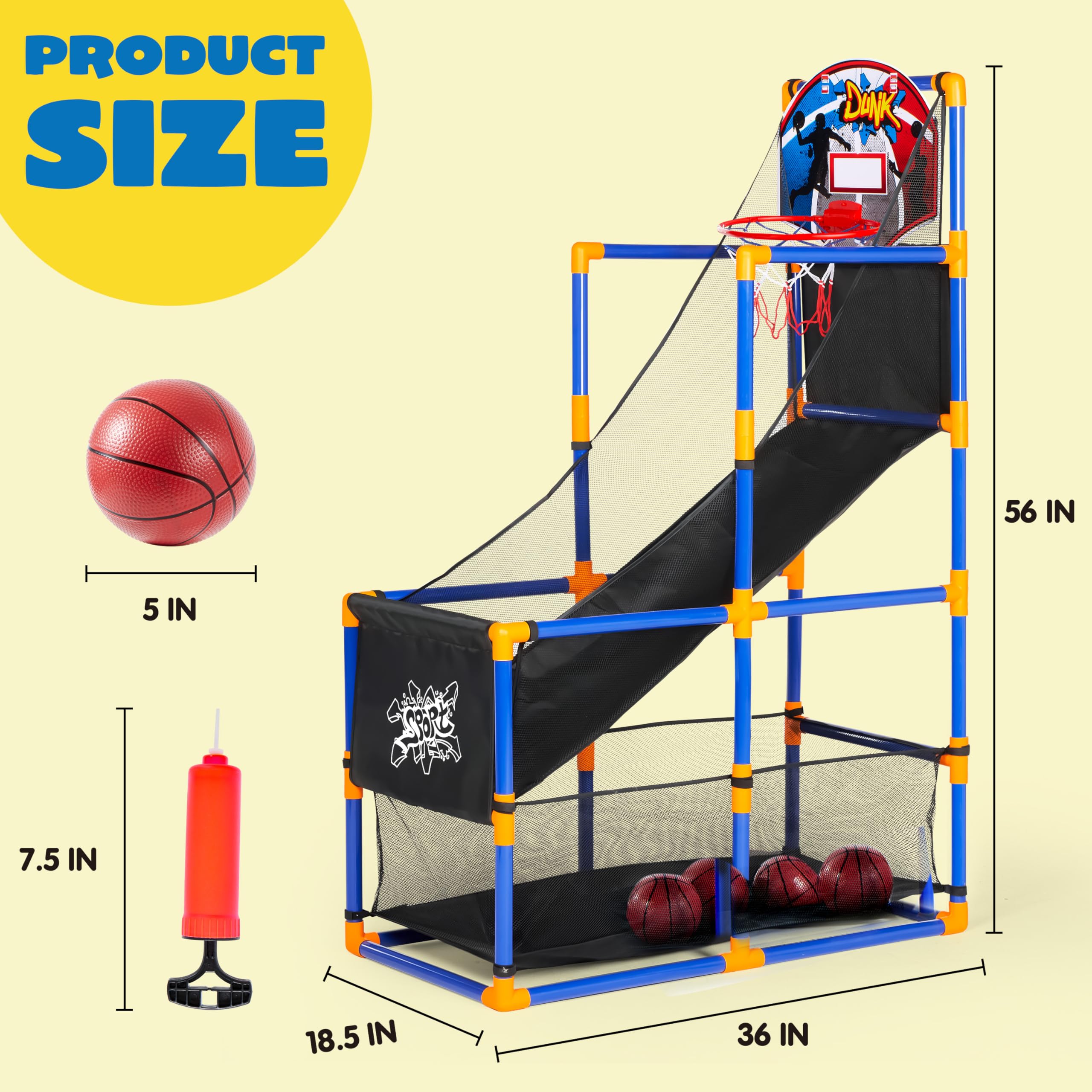 Merry and Bright Indoor & Outdoor Adjustable Basketball Arcade Game Set for Kids