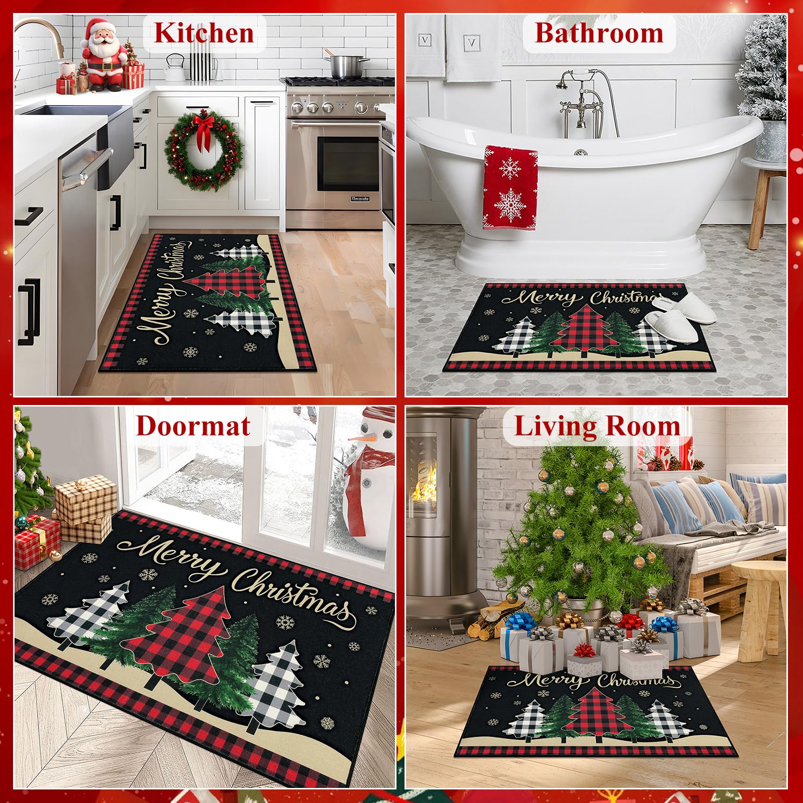 Merry & Bright: Black Christmas Doormat – 32 x 48 Inch Indoor & Outdoor Holiday Rug