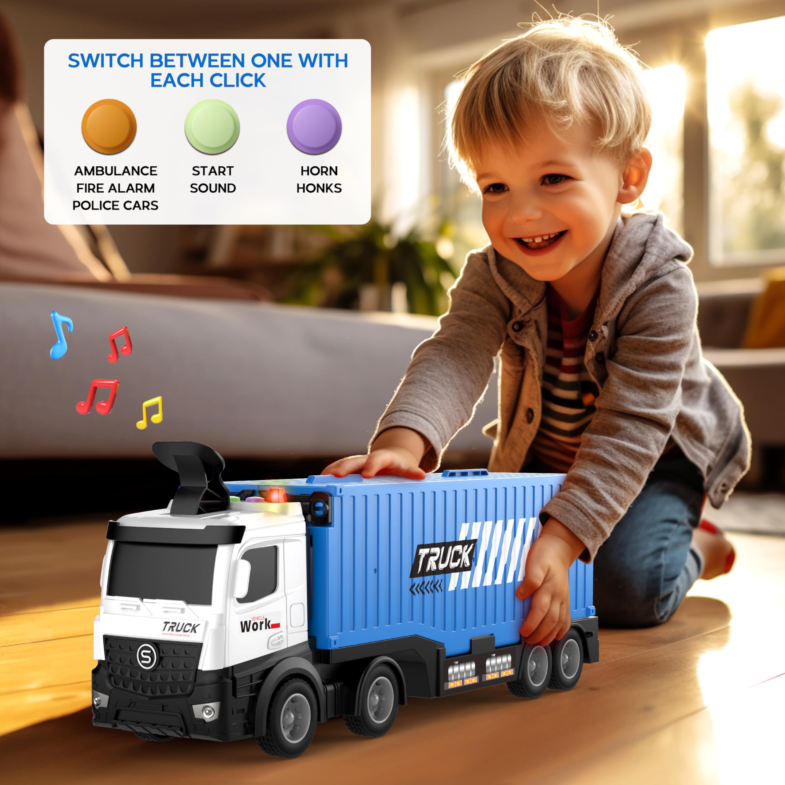 Merry & Bright  3-in-1 Transform Truck Toy with 8 Race Cars for Kids