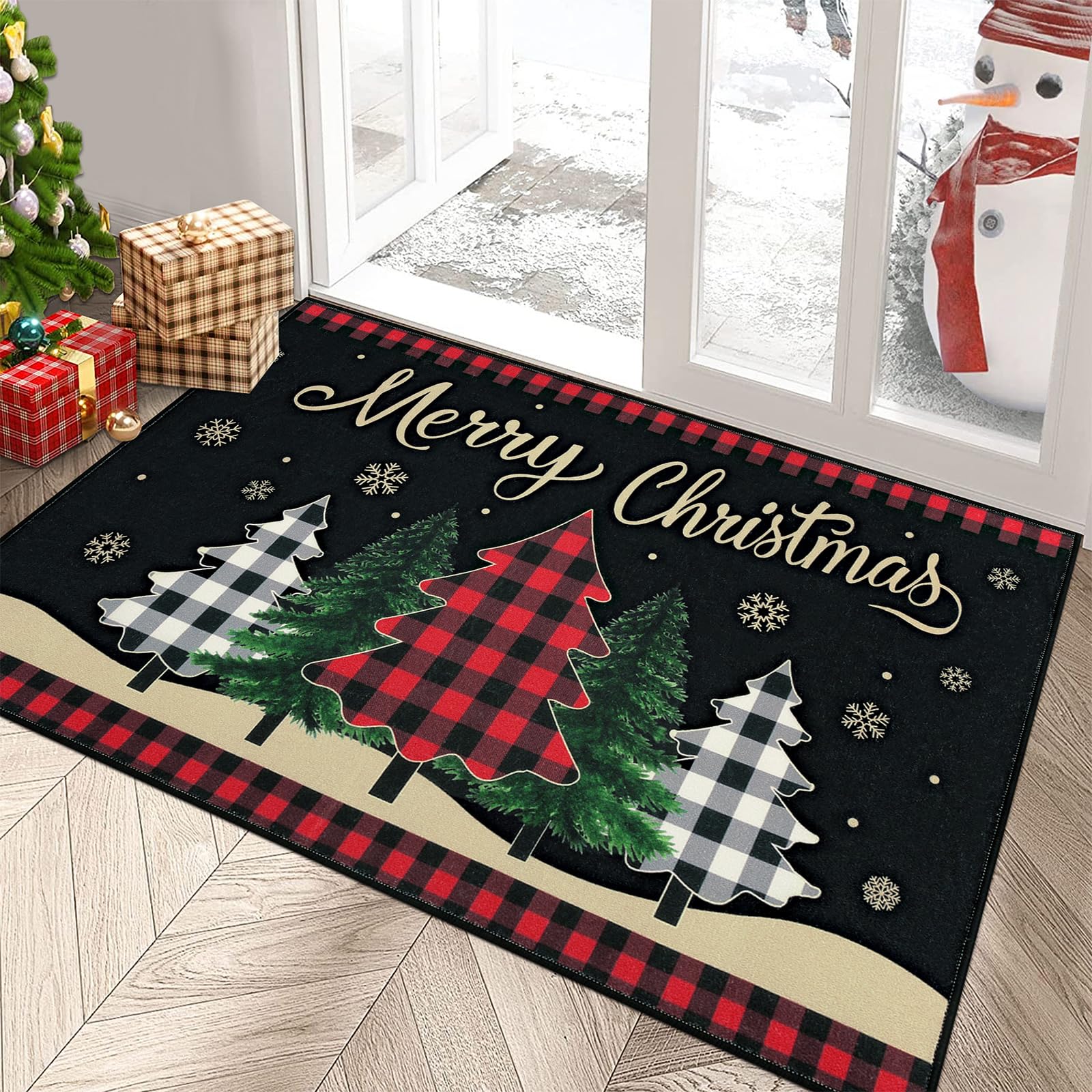 Merry & Bright: Black Christmas Doormat – 32 x 48 Inch Indoor & Outdoor Holiday Rug