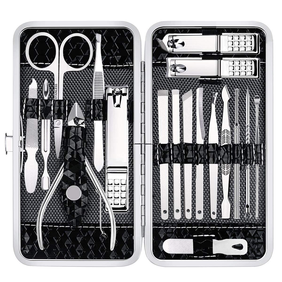 Merry & Bright 18-Piece Professional Manicure & Grooming Kit – Travel Leather Case
