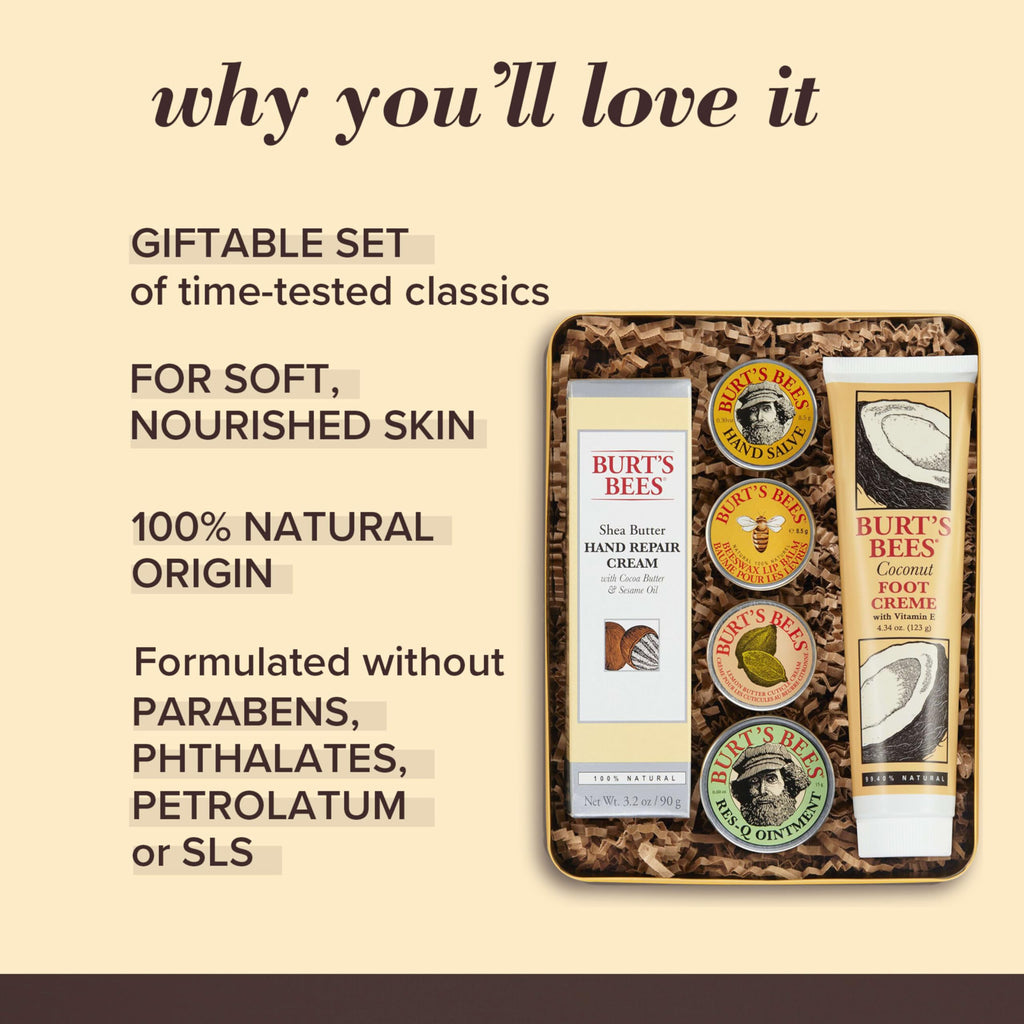 Merry & Bright Burt's Bees Classic Gift Set – 6-Piece Natural Skincare Collection
