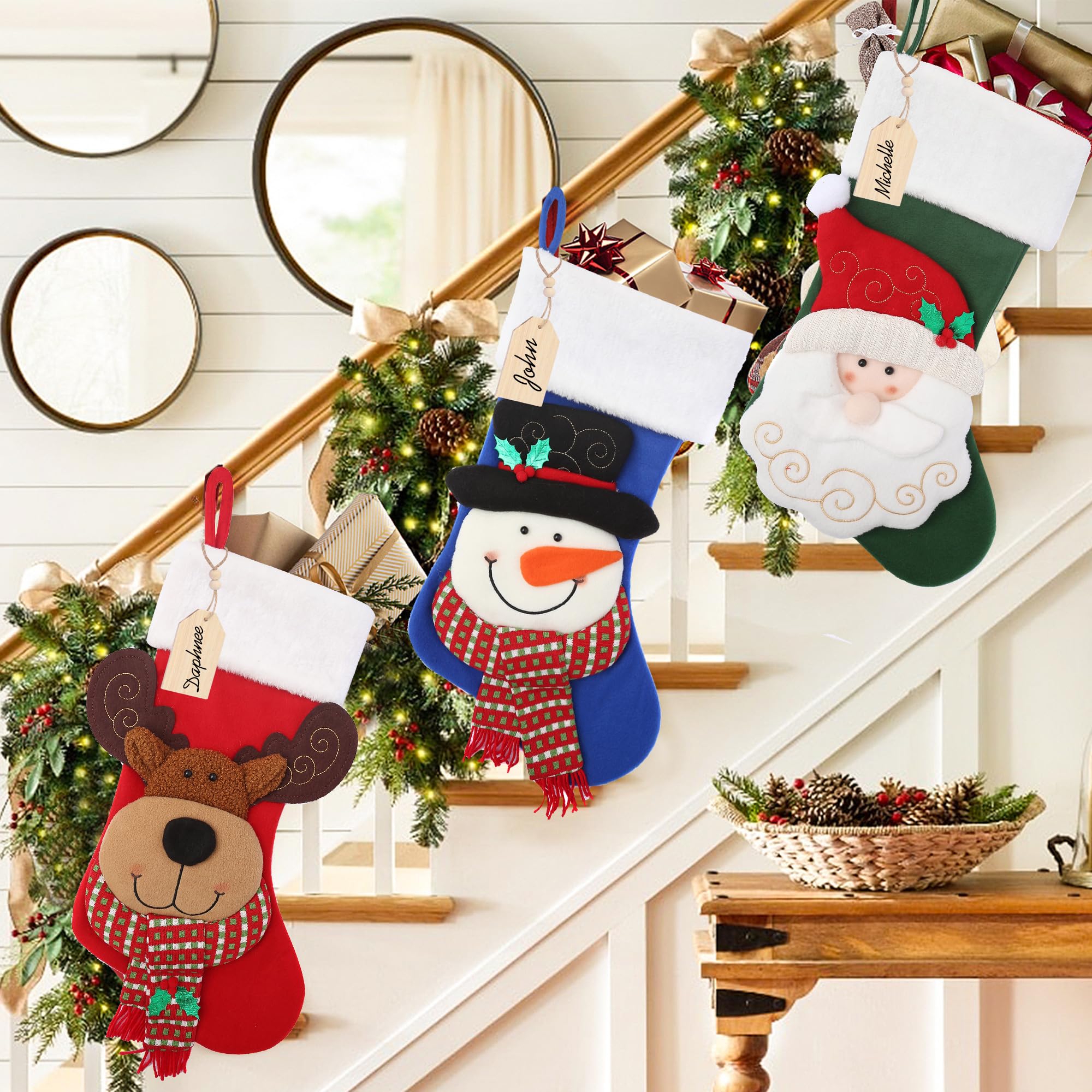 Merry & Bright 21" Red 3D Reindeer Christmas Stocking with Wooden Name Tag
