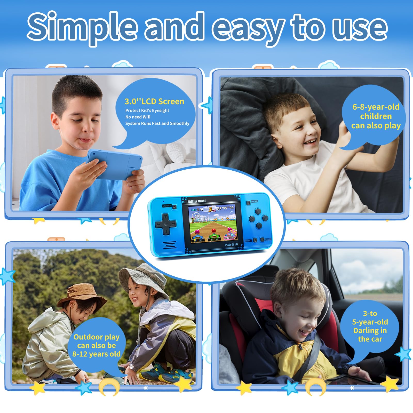 Merry and Bright Kids Handheld Retro Game Console with 220 Classic Games