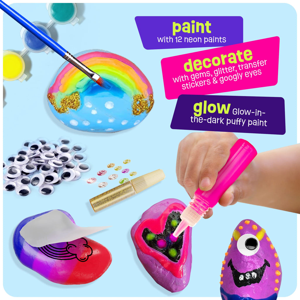 Merry and Bright Glow-in-the-Dark Rock Painting Kit – Creative Art Set for Kids