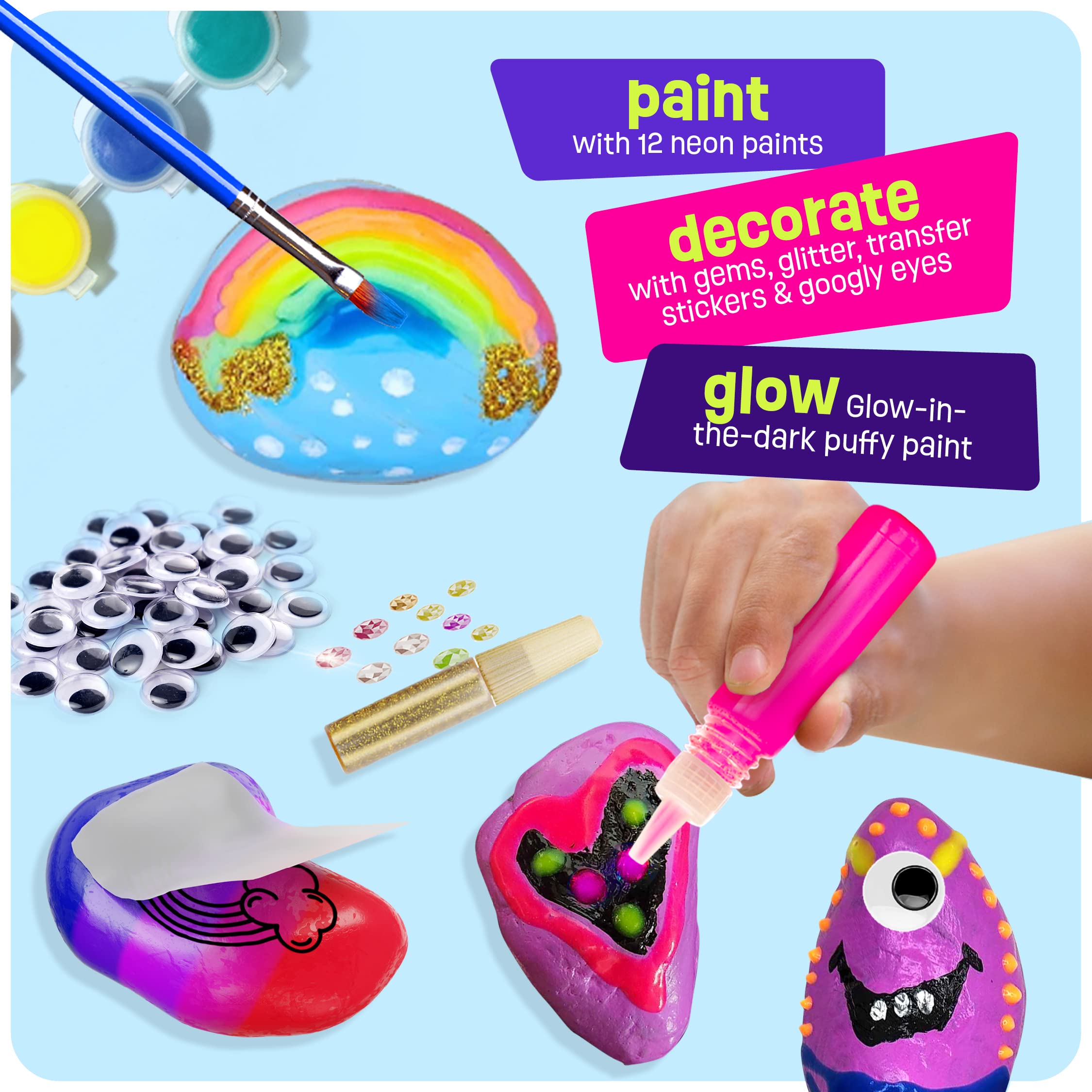 Merry and Bright Glow-in-the-Dark Rock Painting Kit – Creative Art Set for Kids