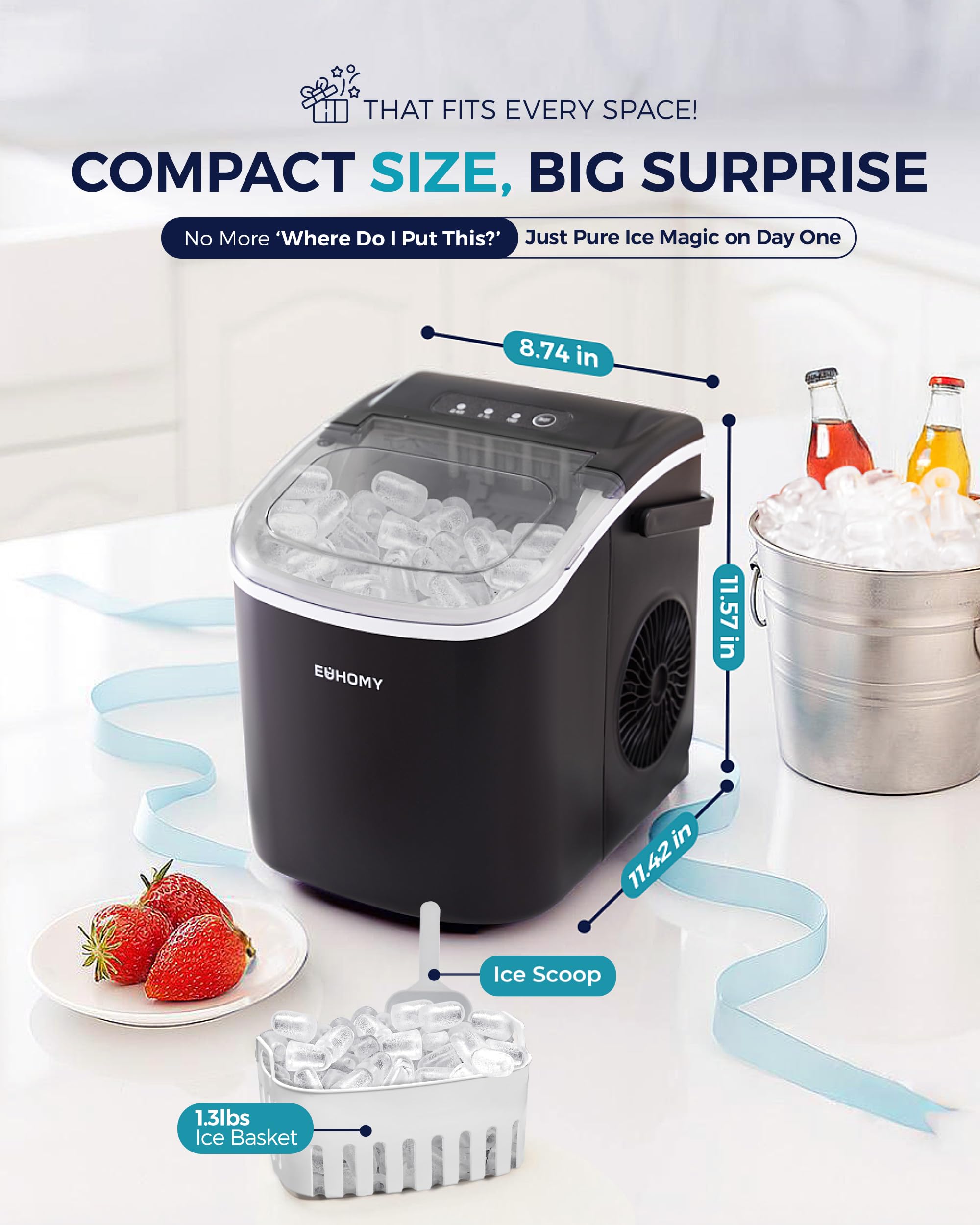 Merry & Bright Countertop Ice Maker Machine 26lbs in 24Hrs
