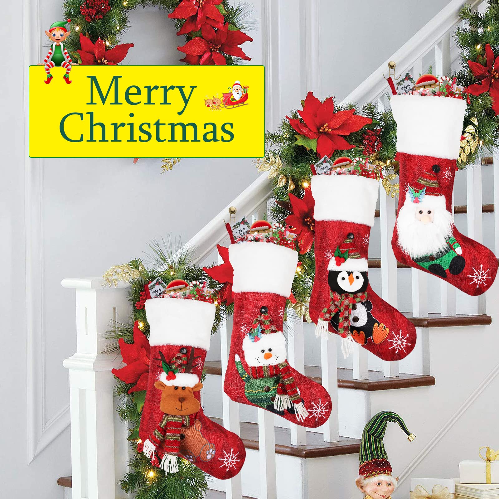 Merry & Bright 3D Character Christmas Stockings Set of 4