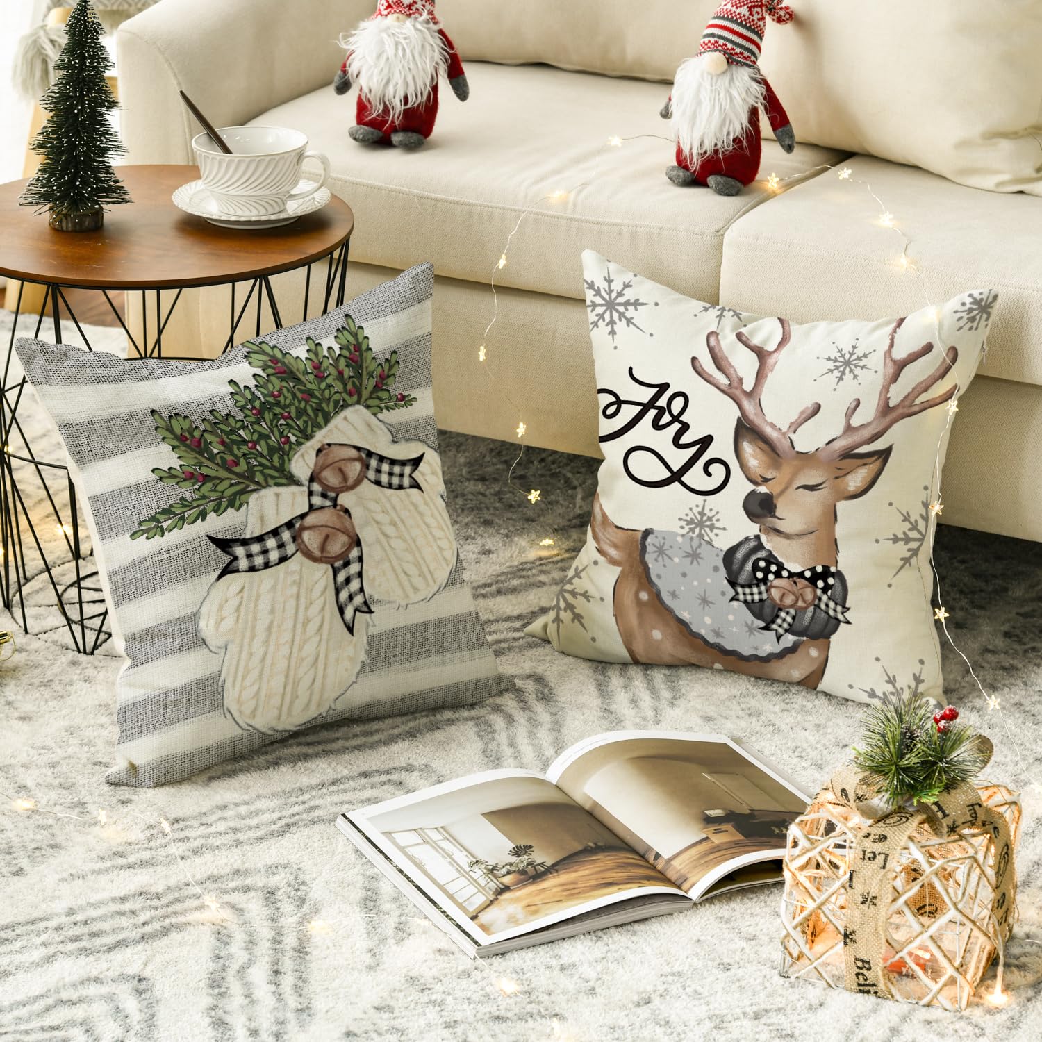 Merry & Bright Grey Christmas Pillow Covers – Soft & Decorative 100% Polyester Pillowcas