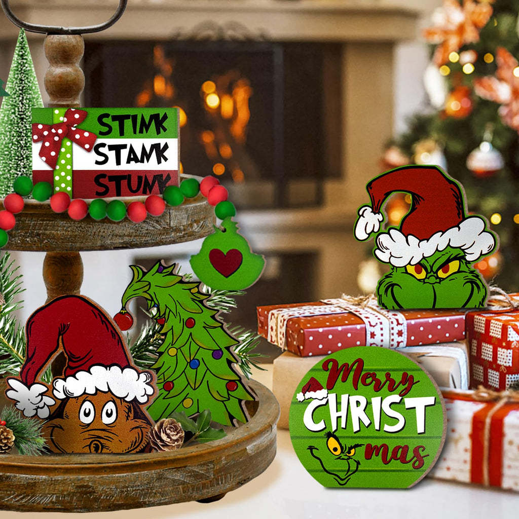 Merry & Bright: Green Christmas Tiered Tray Decor Set – 6-Piece Holiday Display