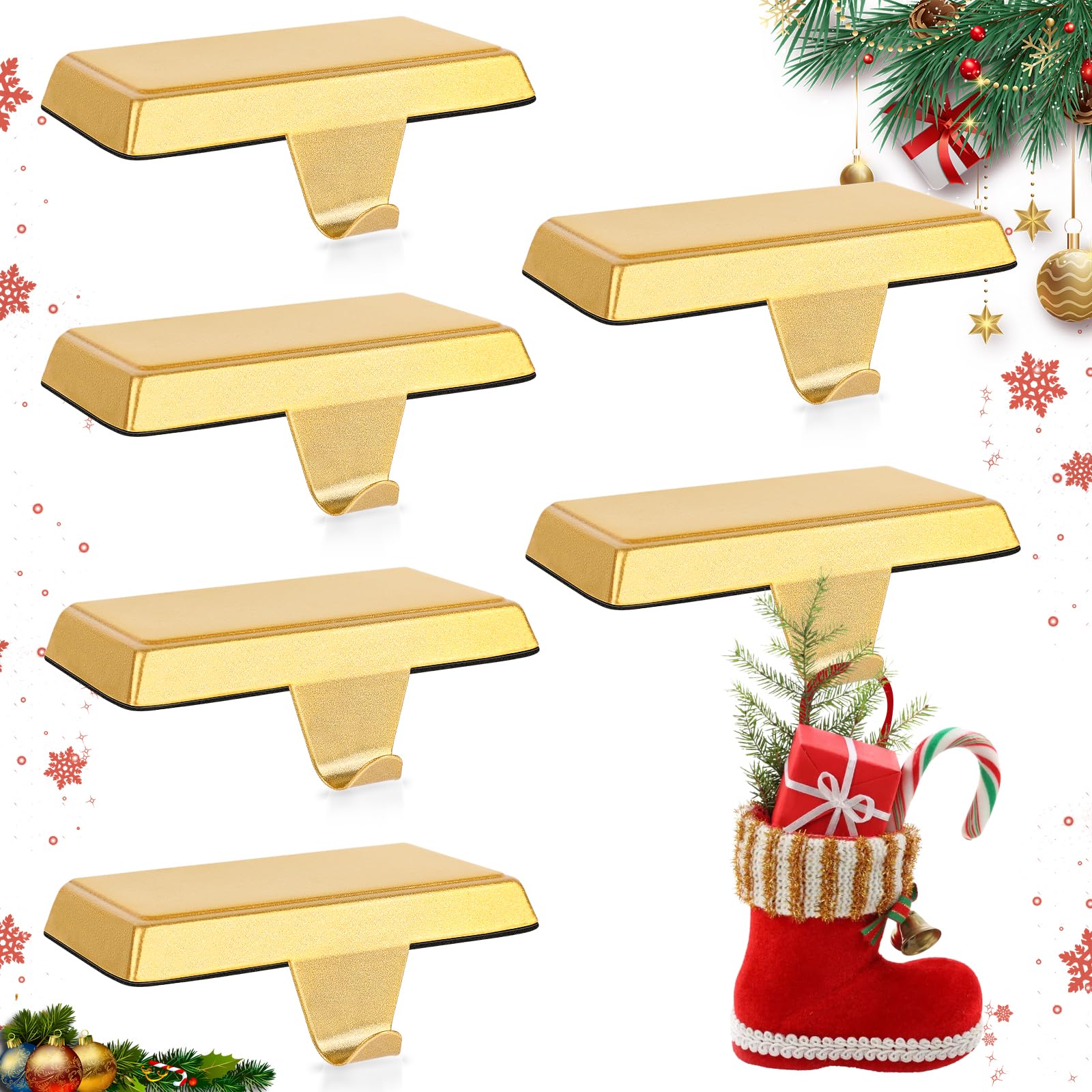Merry & Bright 6 Pack Metal Christmas Stocking Holders for Mantle Heavy Duty