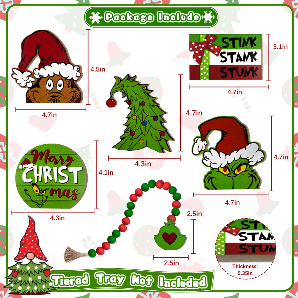 Merry & Bright: Green Christmas Tiered Tray Decor Set – 6-Piece Holiday Display