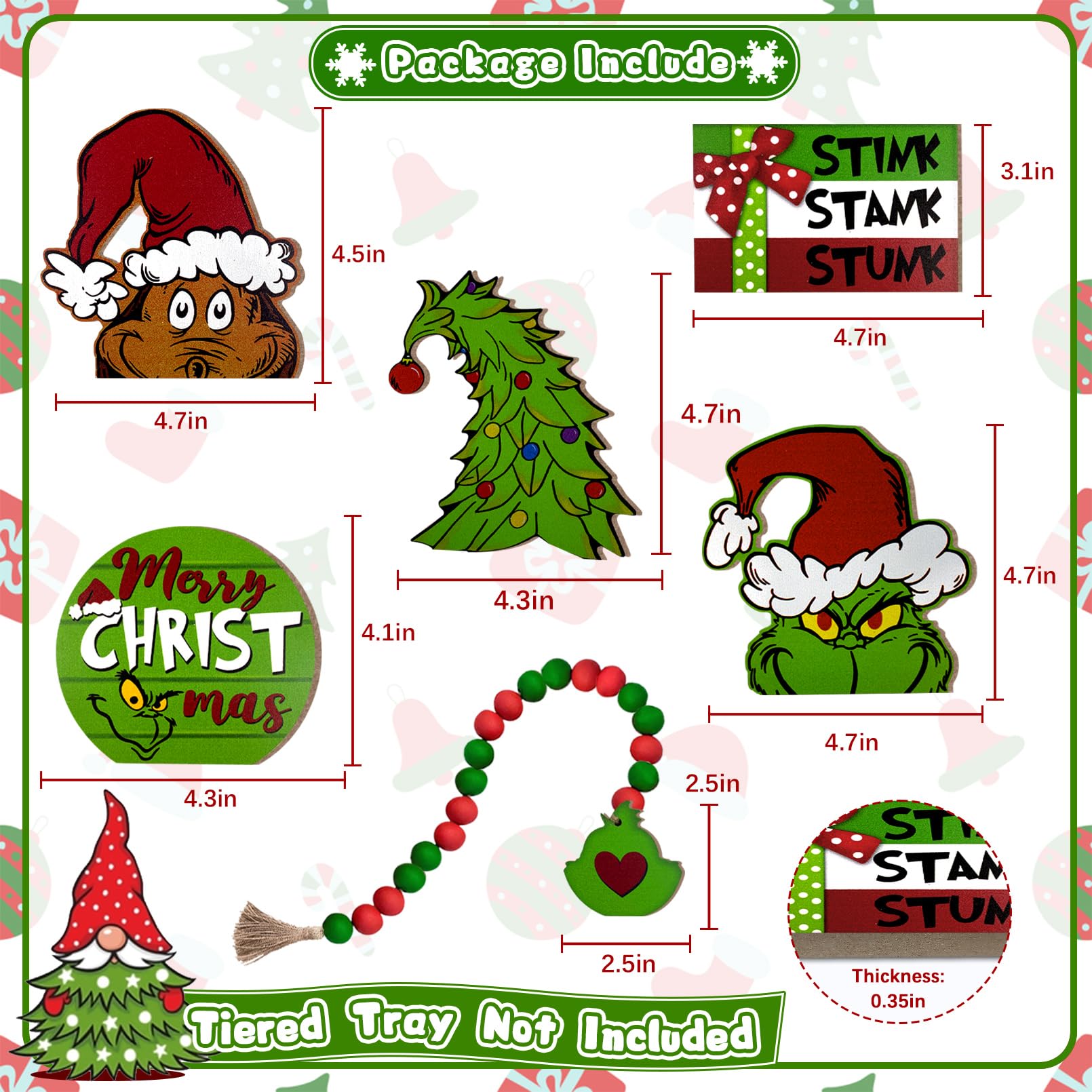 Merry & Bright: Green Christmas Tiered Tray Decor Set – 6-Piece Holiday Display