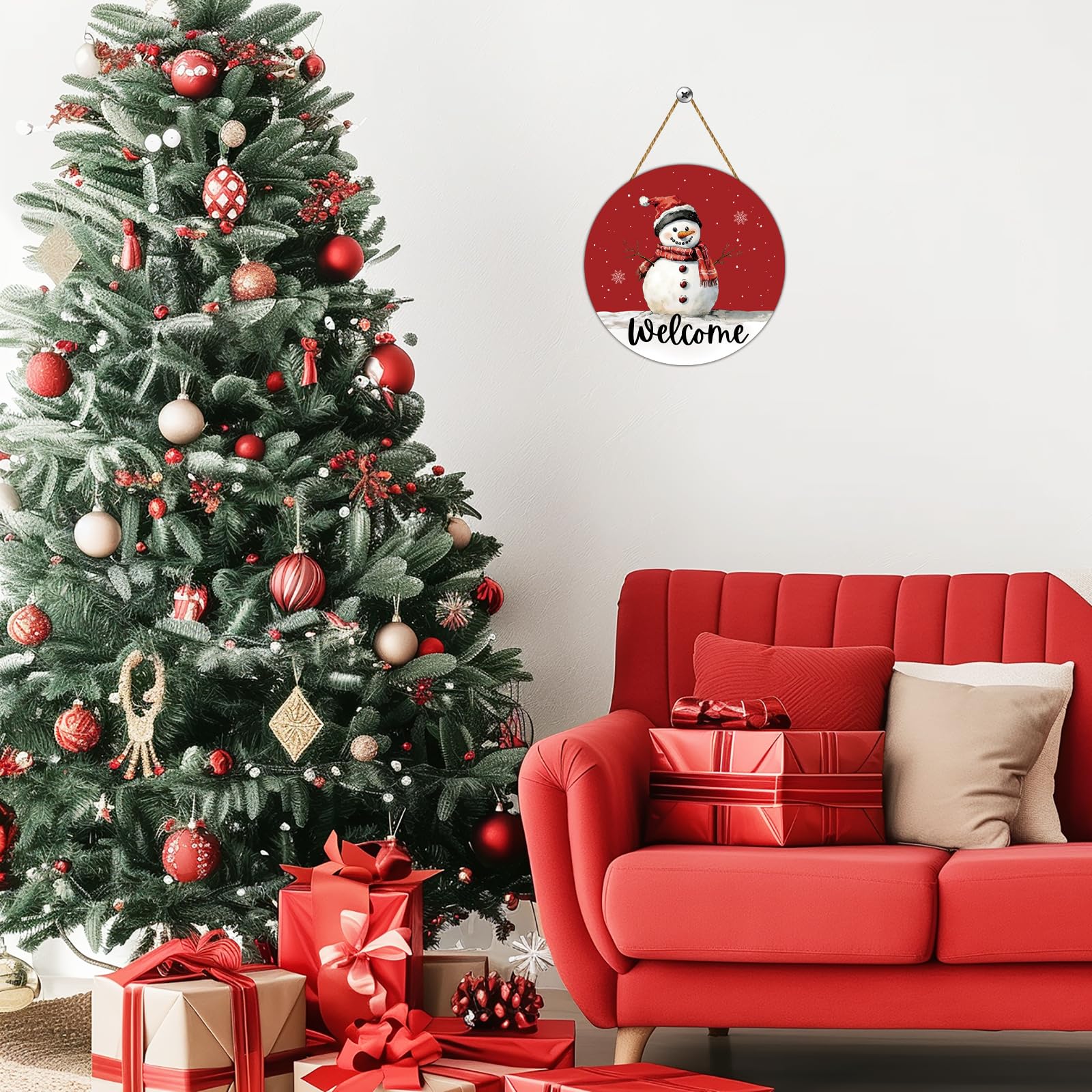 Merry & Bright: Christmas Snowman Door Sign – “Welcome” Holiday Decoration, 12x12 inch