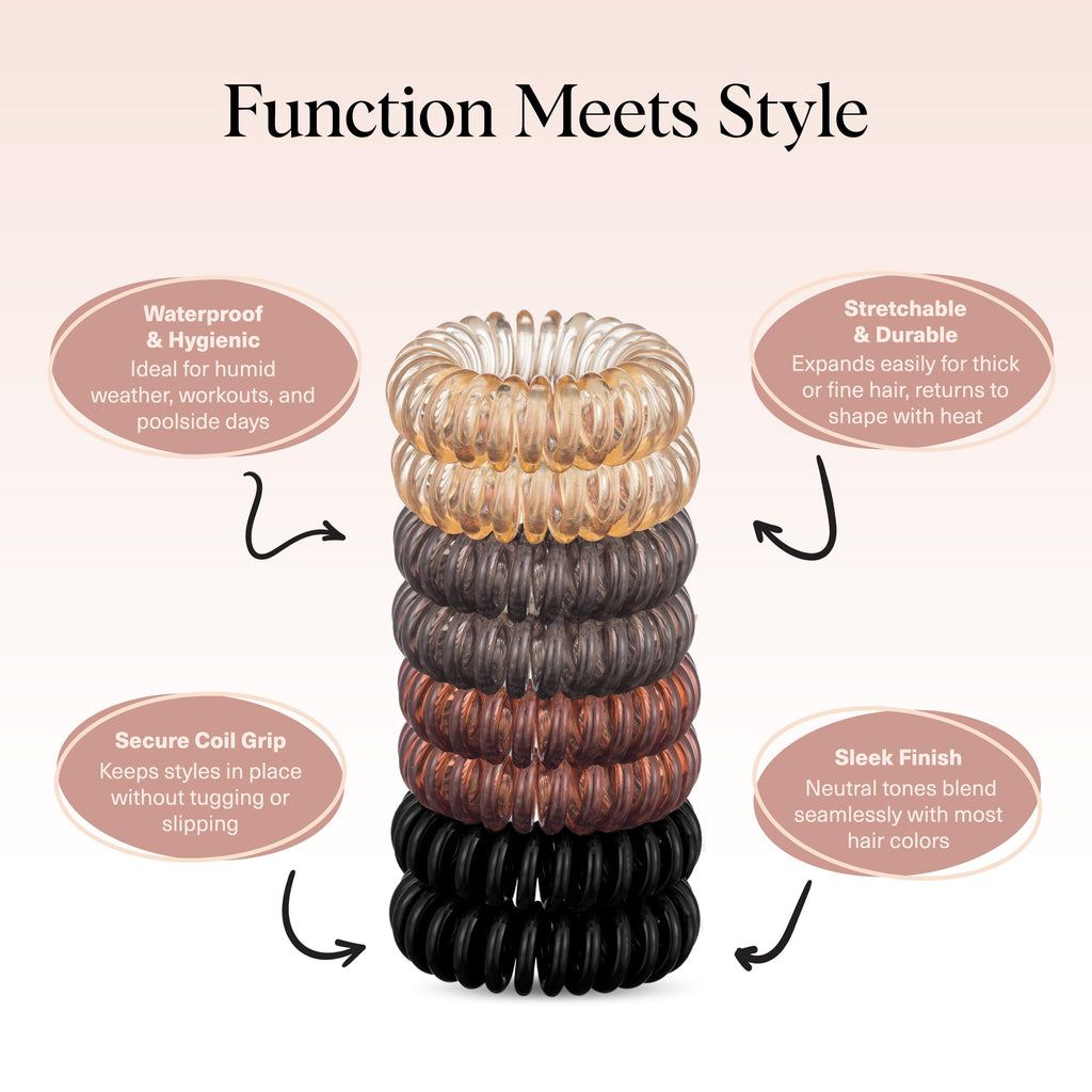 Merry & Bright  Spiral Hair Ties – 8pc Brunette Set, No Damage Hair Accessories