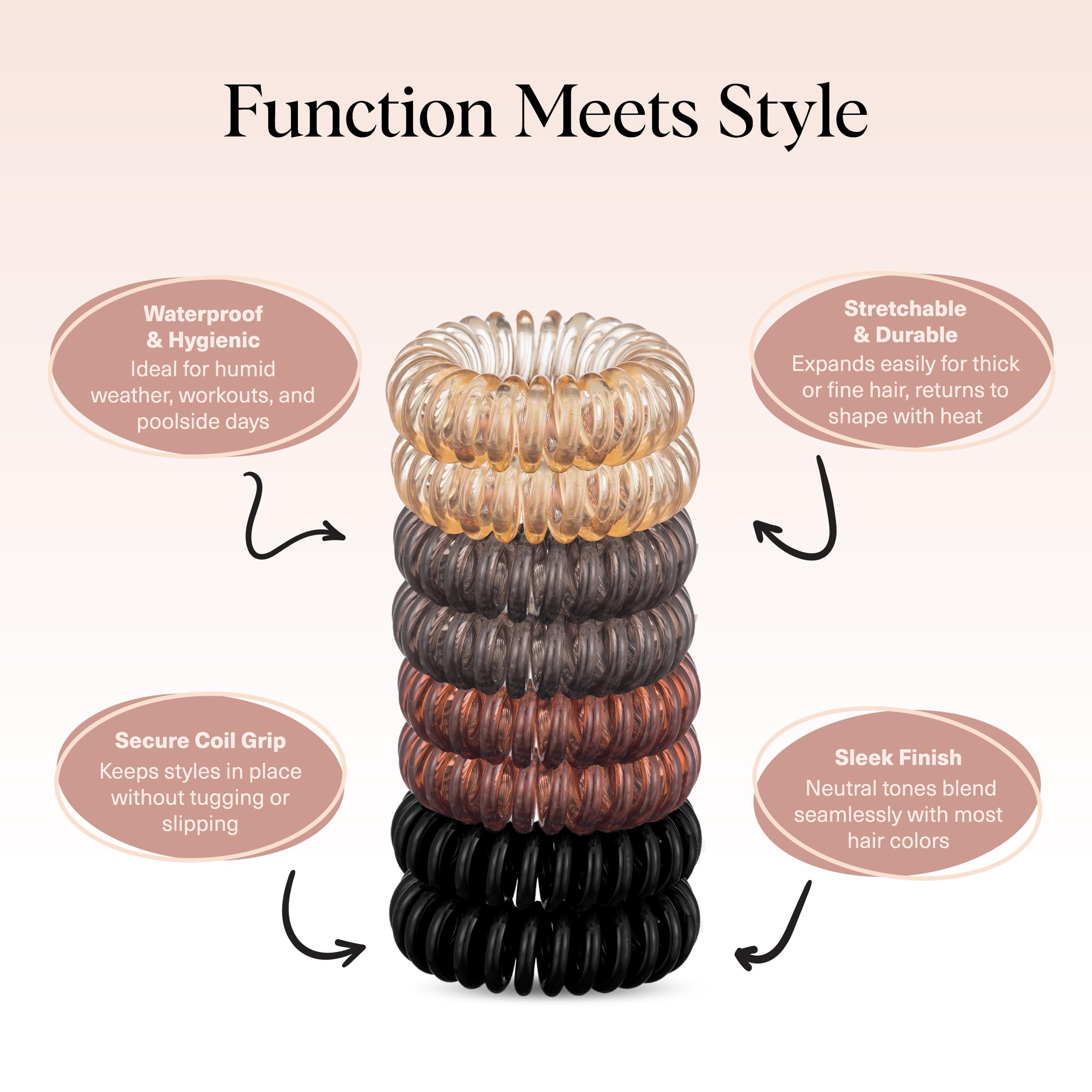 Merry & Bright  Spiral Hair Ties – 8pc Brunette Set, No Damage Hair Accessories