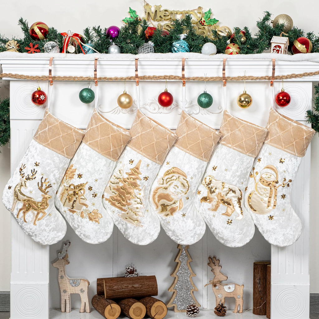 Merry & Bright New Christmas Embroidered Stockings Set of 6