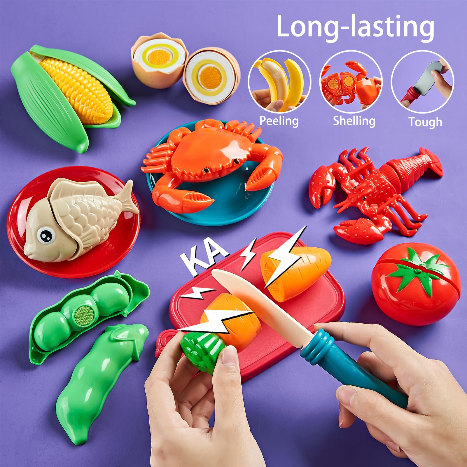 Merry and Bright Toddler Play Kitchen Cutting Food Set – Bright Colors