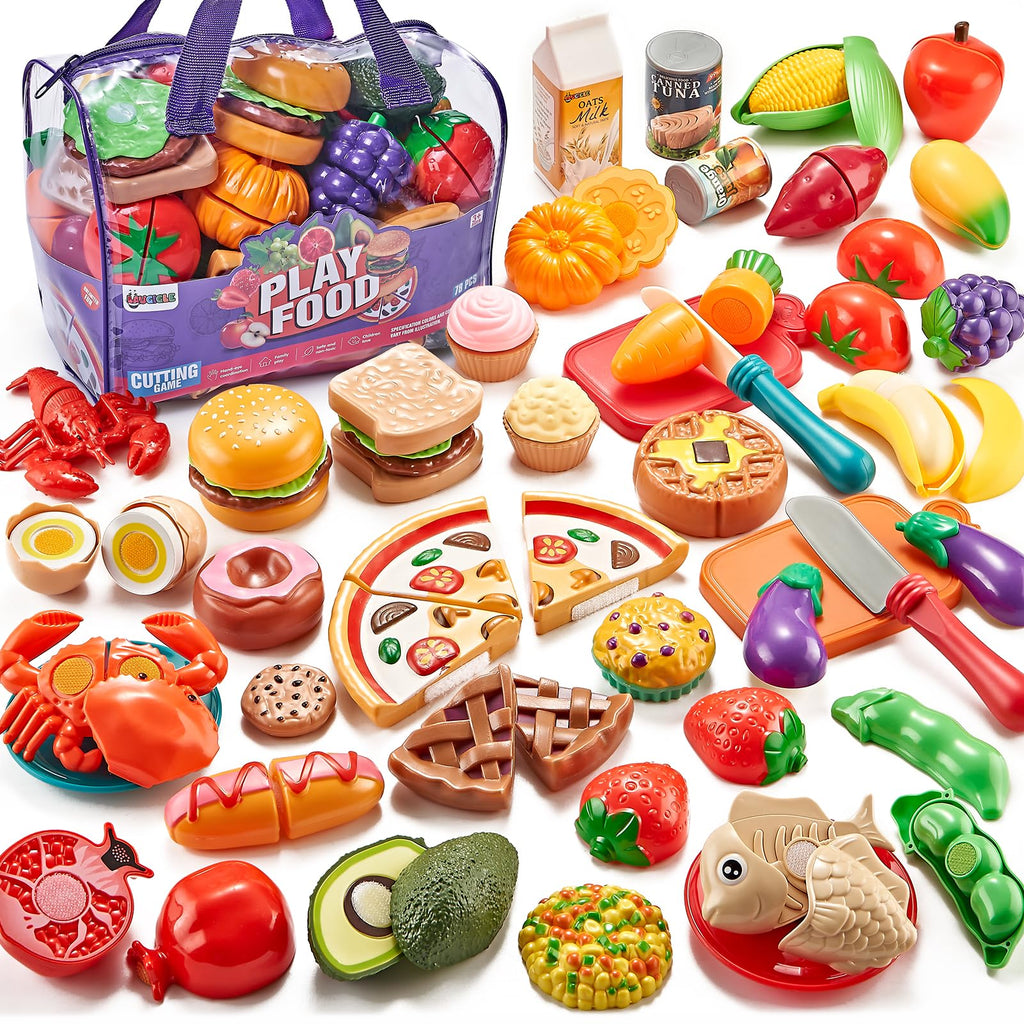 Merry and Bright Toddler Play Kitchen Cutting Food Set – Bright Colors