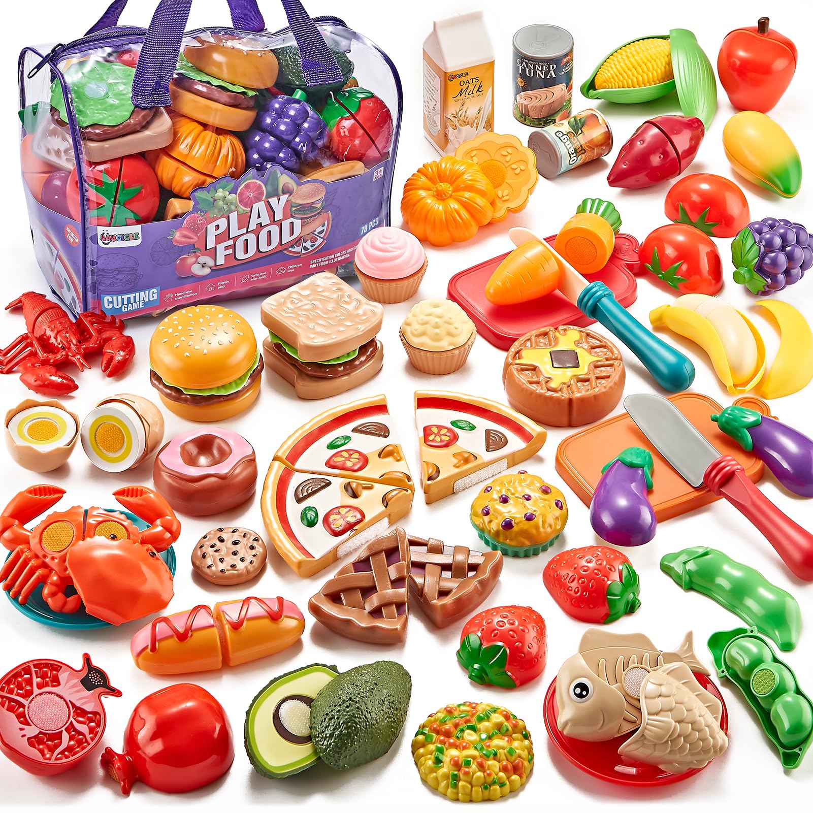 Merry and Bright Toddler Play Kitchen Cutting Food Set – Bright Colors