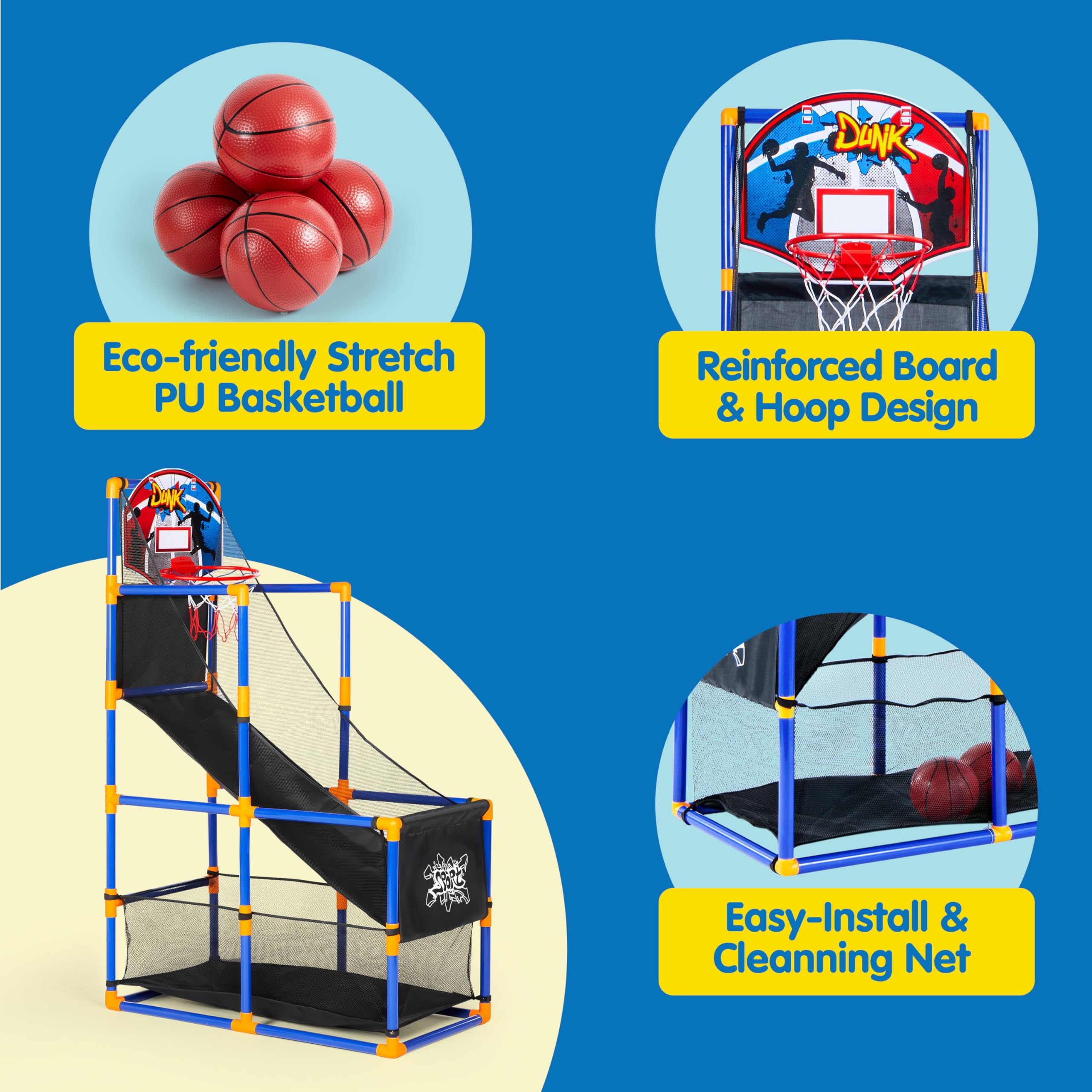 Merry and Bright Indoor & Outdoor Adjustable Basketball Arcade Game Set for Kids